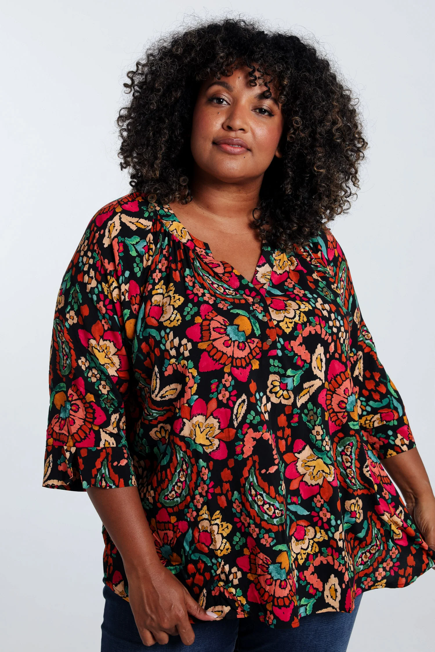 Blouse in viscose met bloemenprint en ballonmouwen