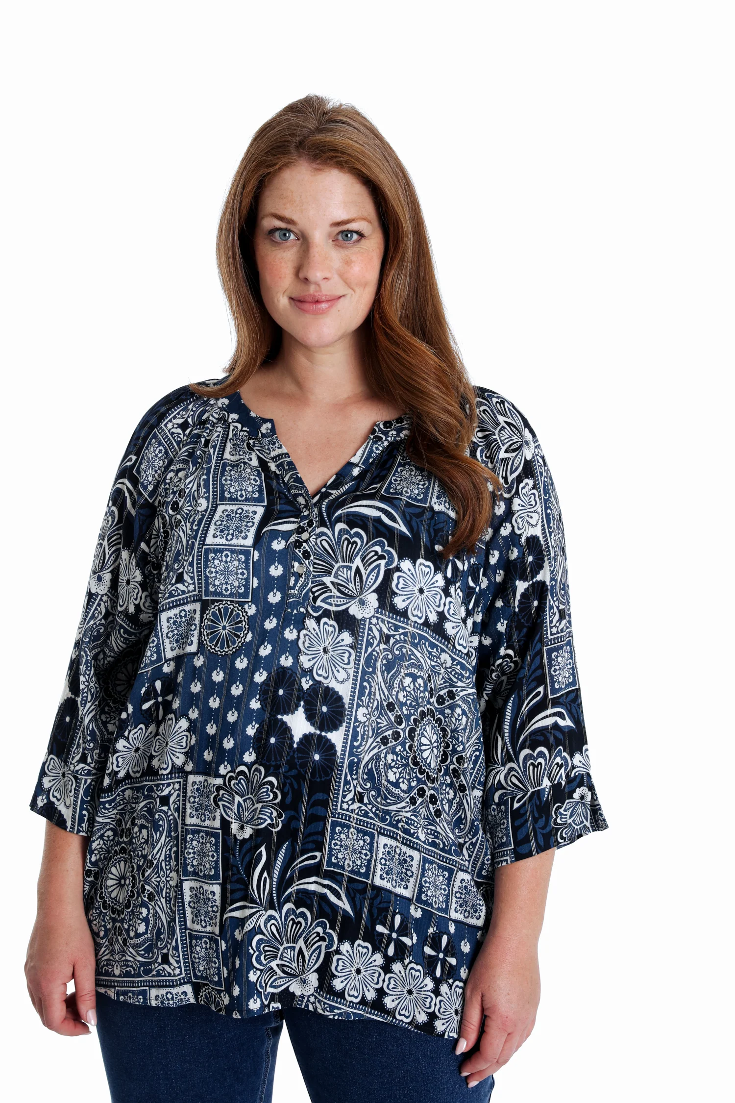 Blouse van viscose met bloemenprint en lurex