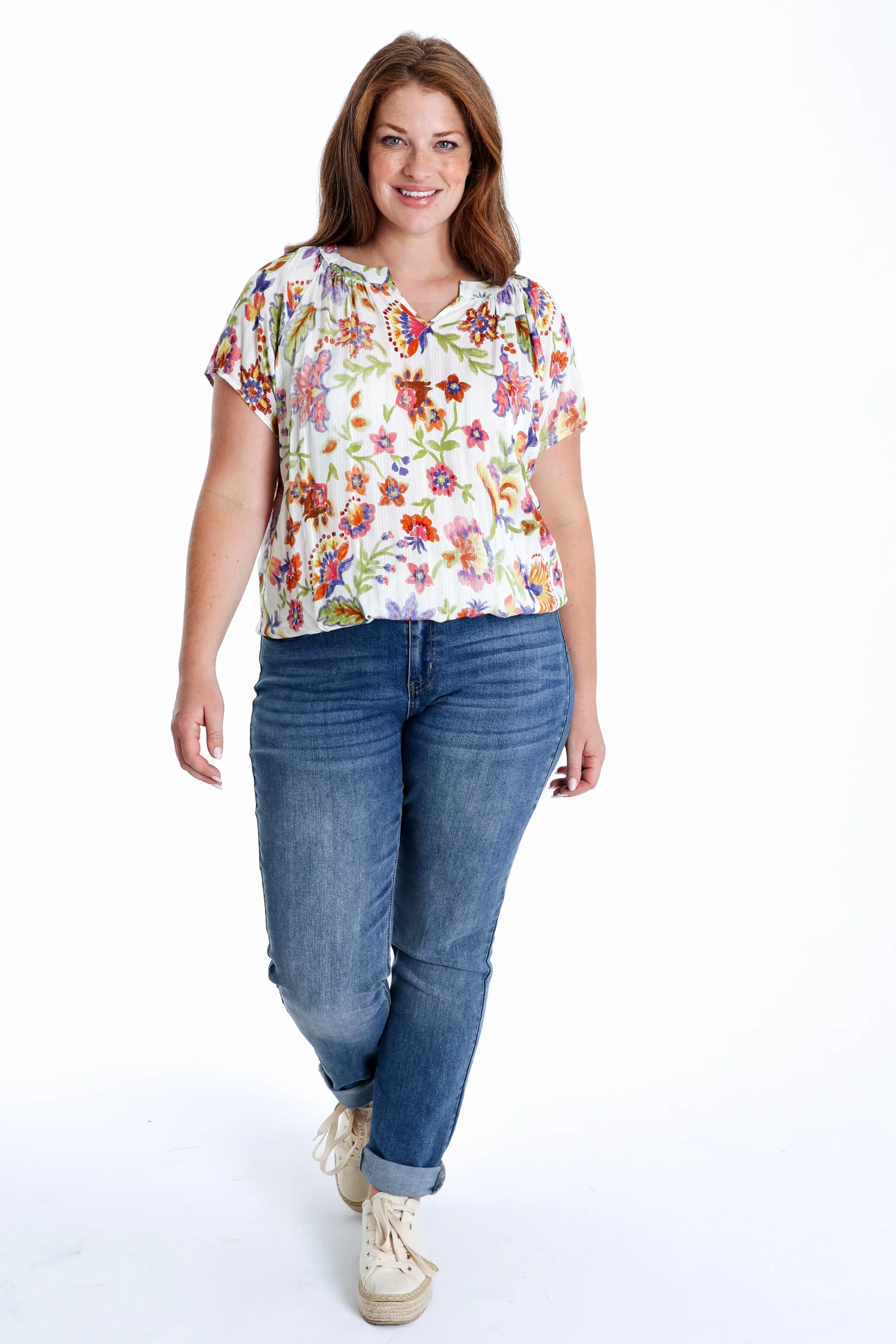 Blouse van viscose met bloemenprint en lurex - Image 7
