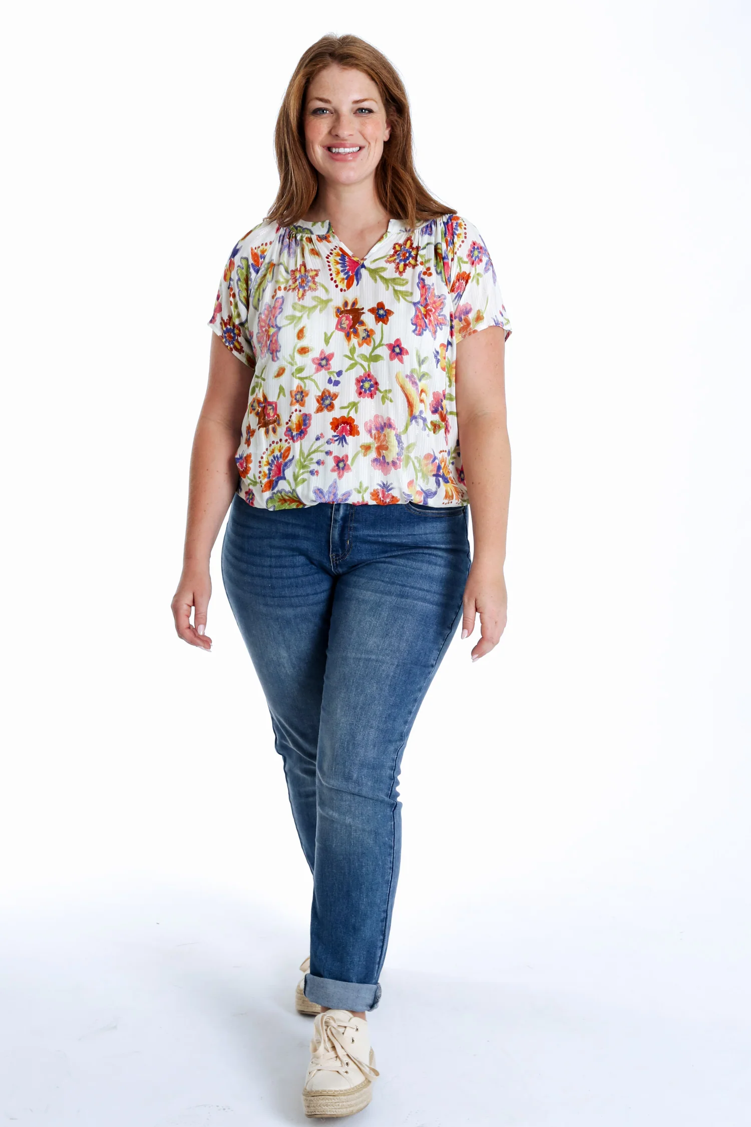 Blouse van viscose met bloemenprint en lurex - Image 9
