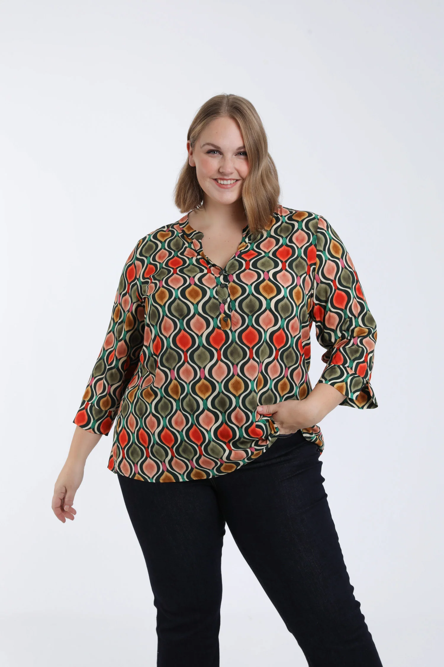 Blouse van viscose met grafische print