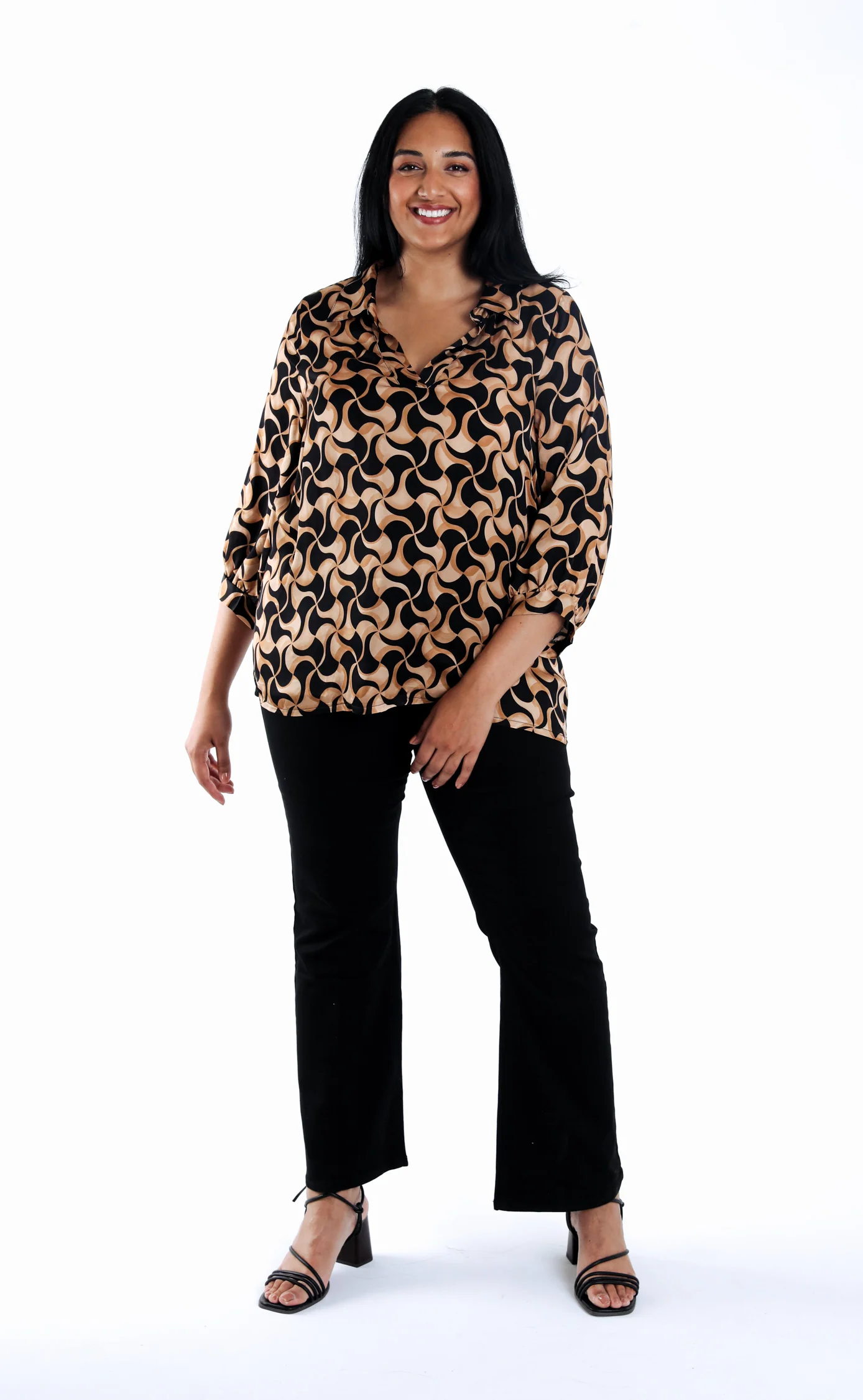 Blouse van viscose met tweekleurige grafische print - Image 6