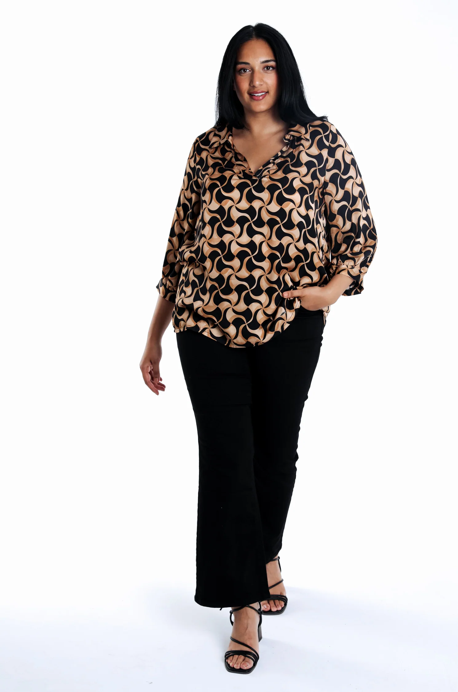 Blouse van viscose met tweekleurige grafische print - Image 7