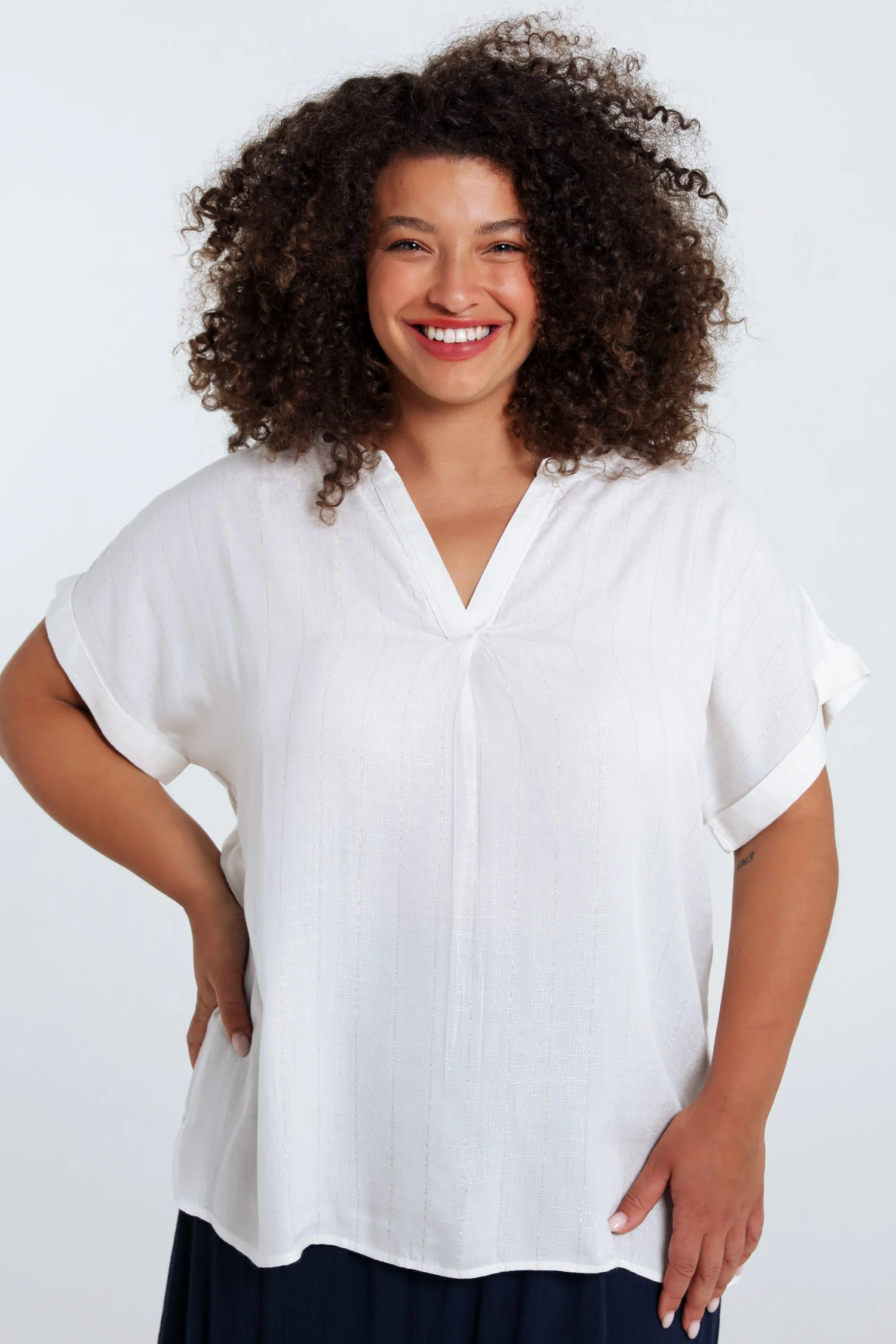 Blouse van viscose met lurexstrepen