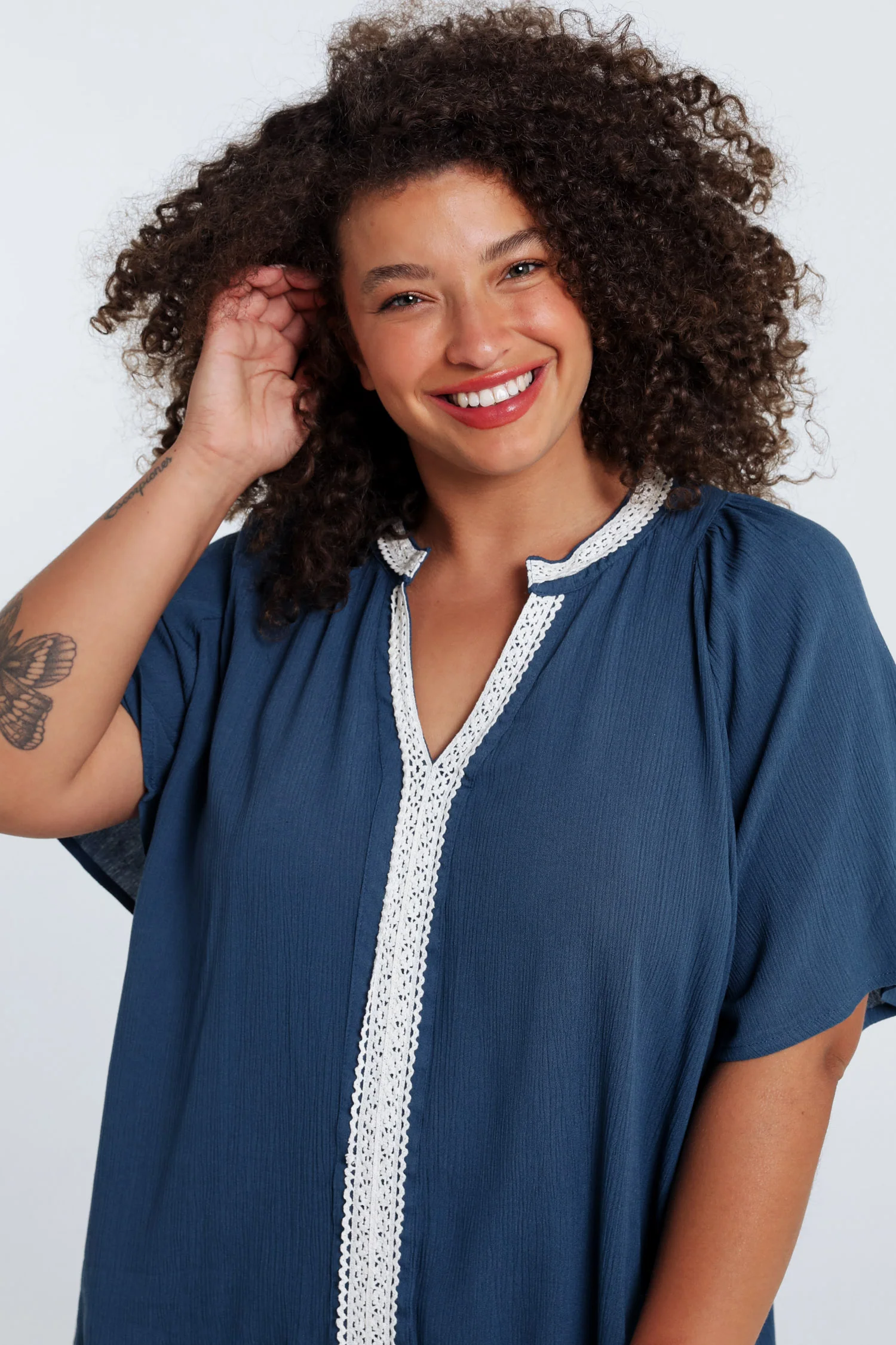 Effen viscose blouse met macramé - Image 3