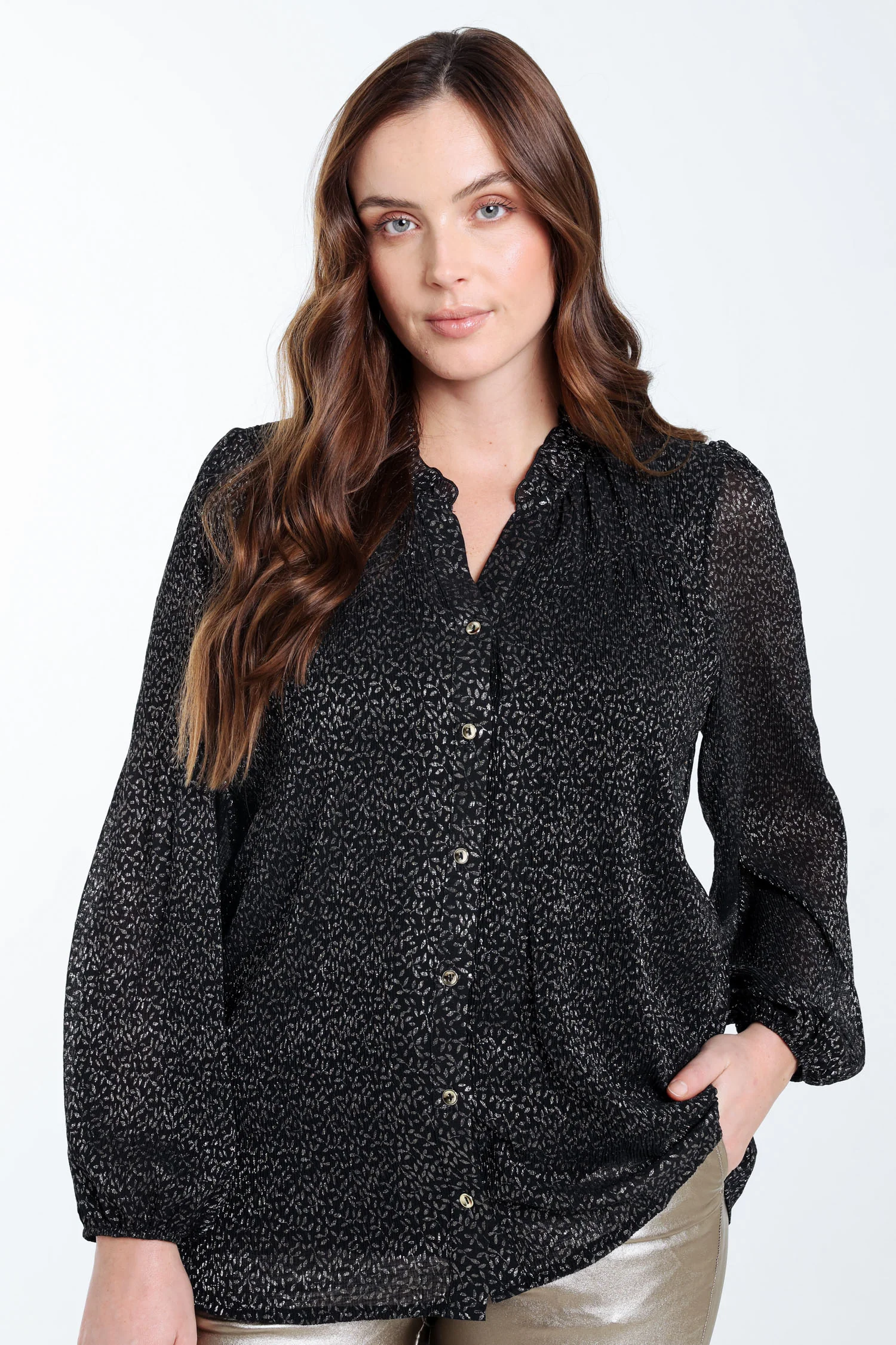 Blouse met stippenprint en folie