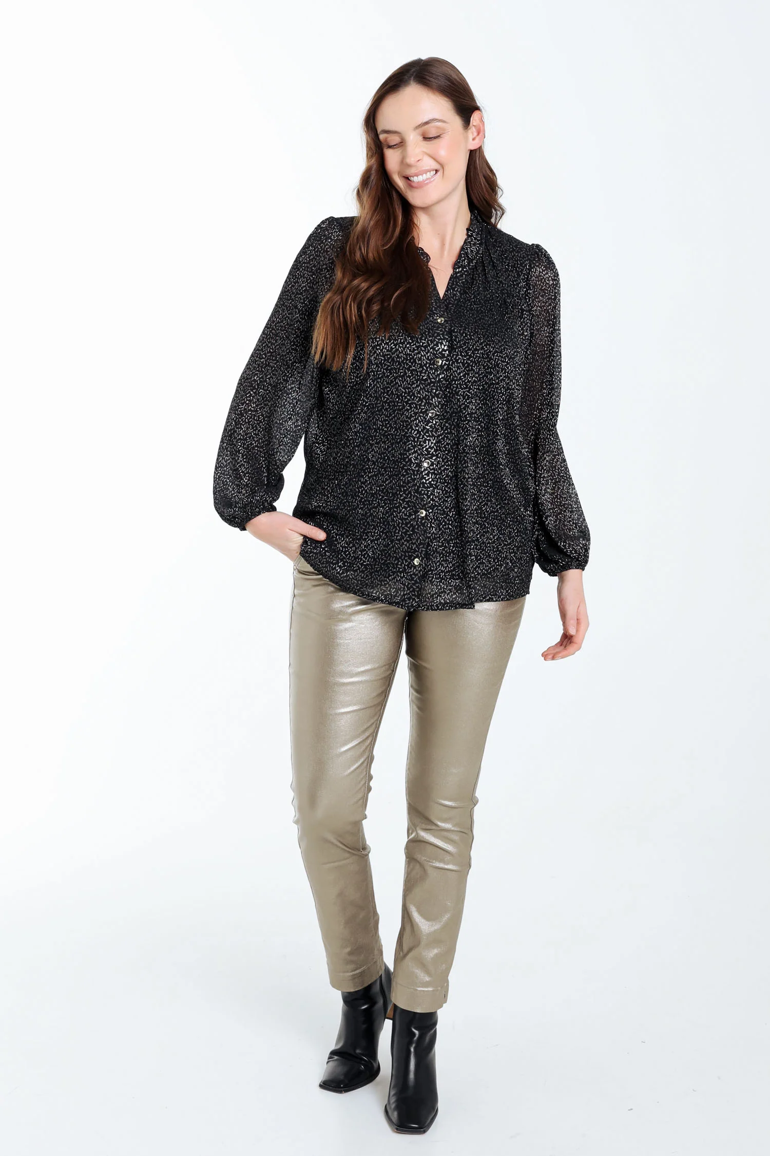 Blouse met stippenprint en folie - Image 8