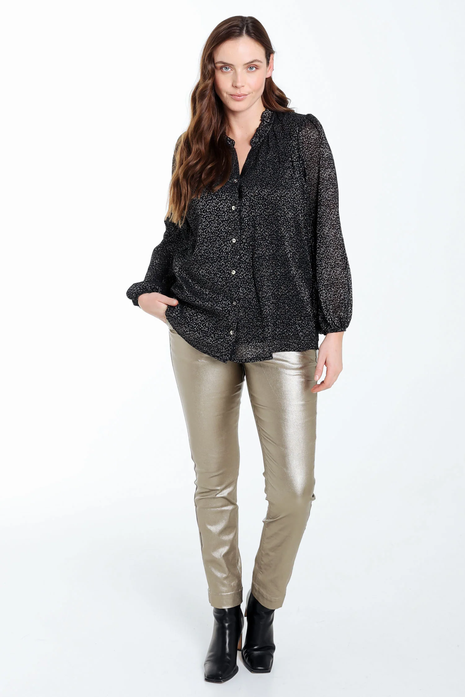 Blouse met stippenprint en folie - Image 9