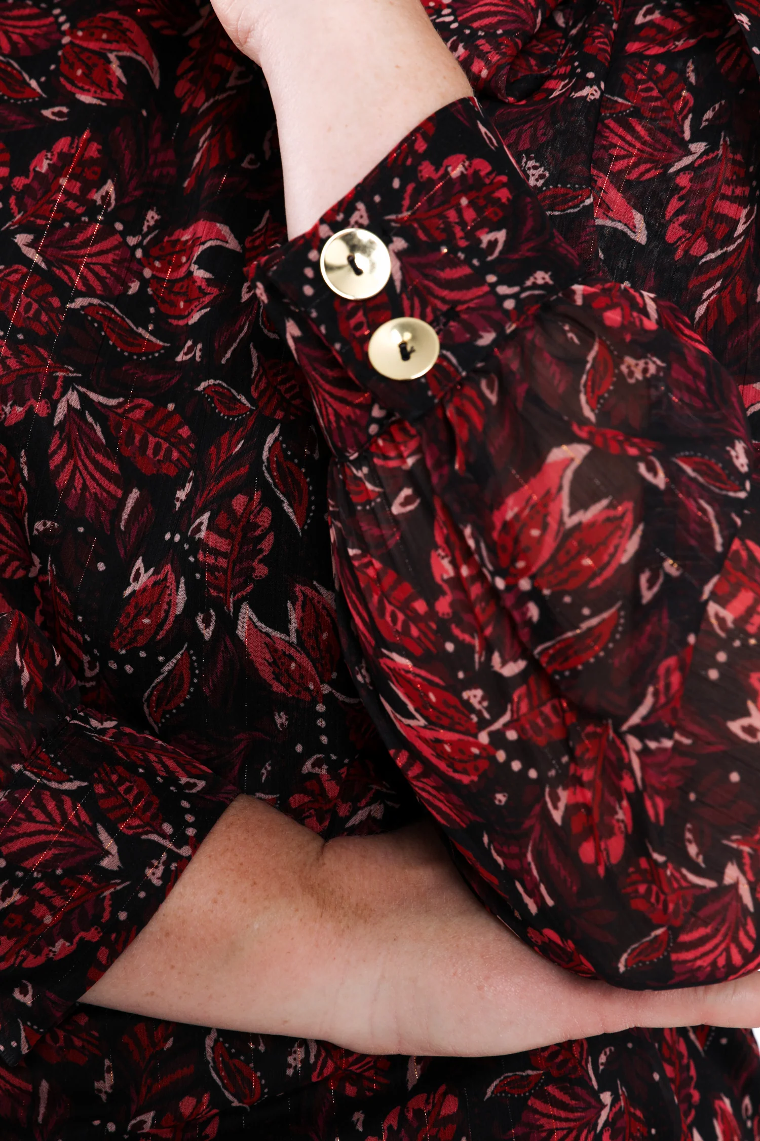 Blouse met bladerenprint en lurex lavallière - Image 4