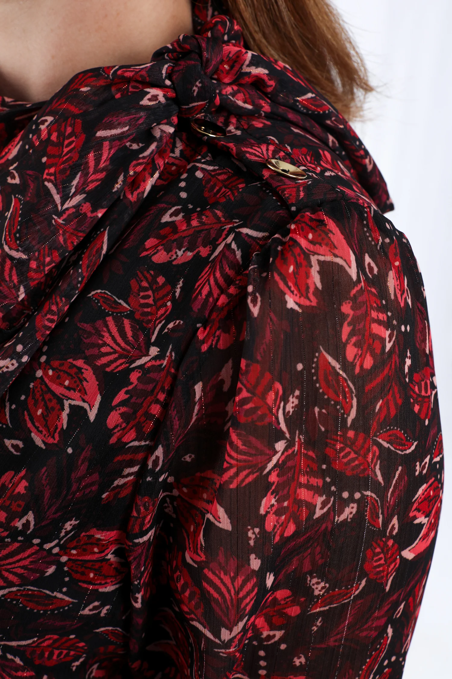 Blouse met bladerenprint en lurex lavallière - Image 5