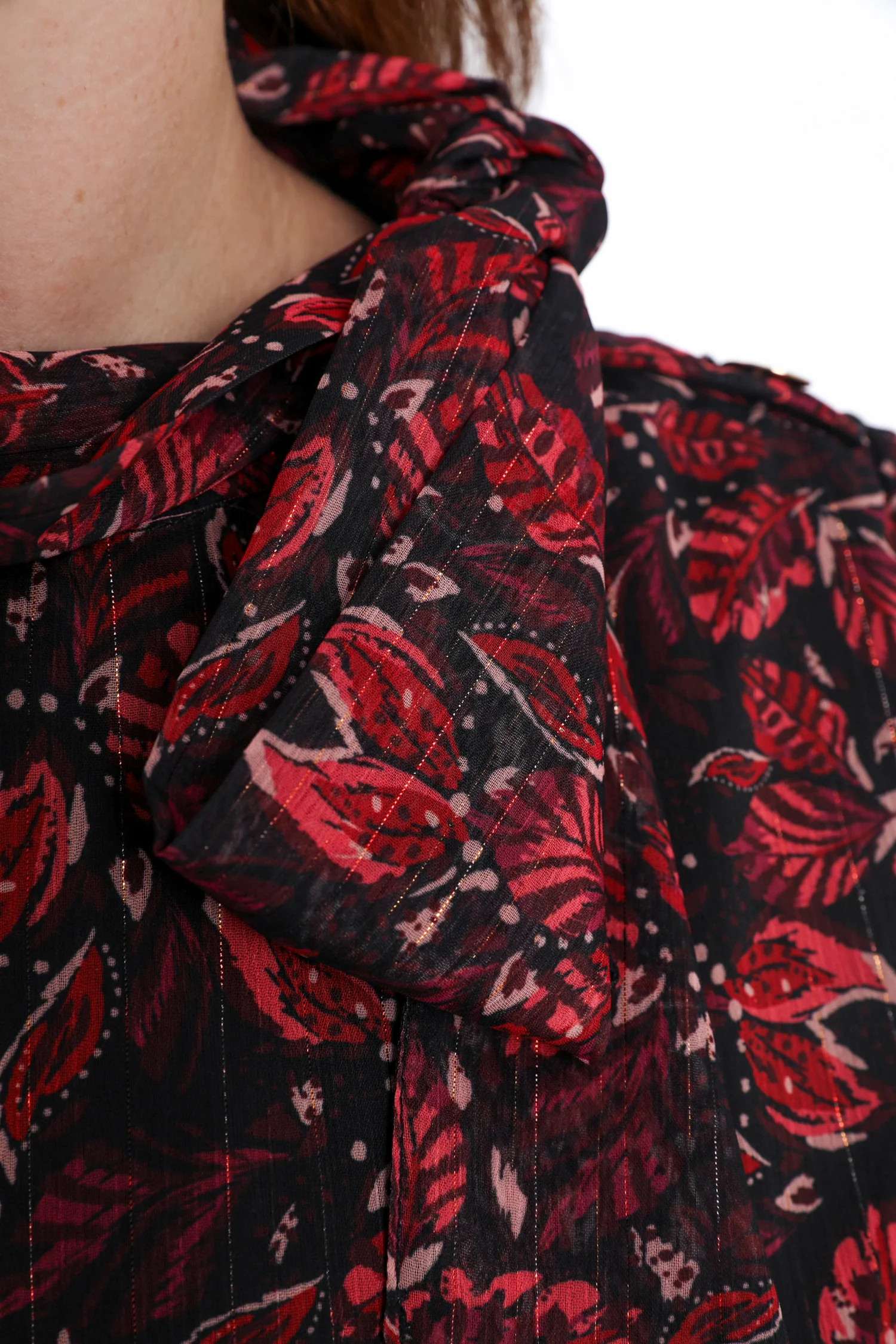 Blouse met bladerenprint en lurex lavallière - Image 6