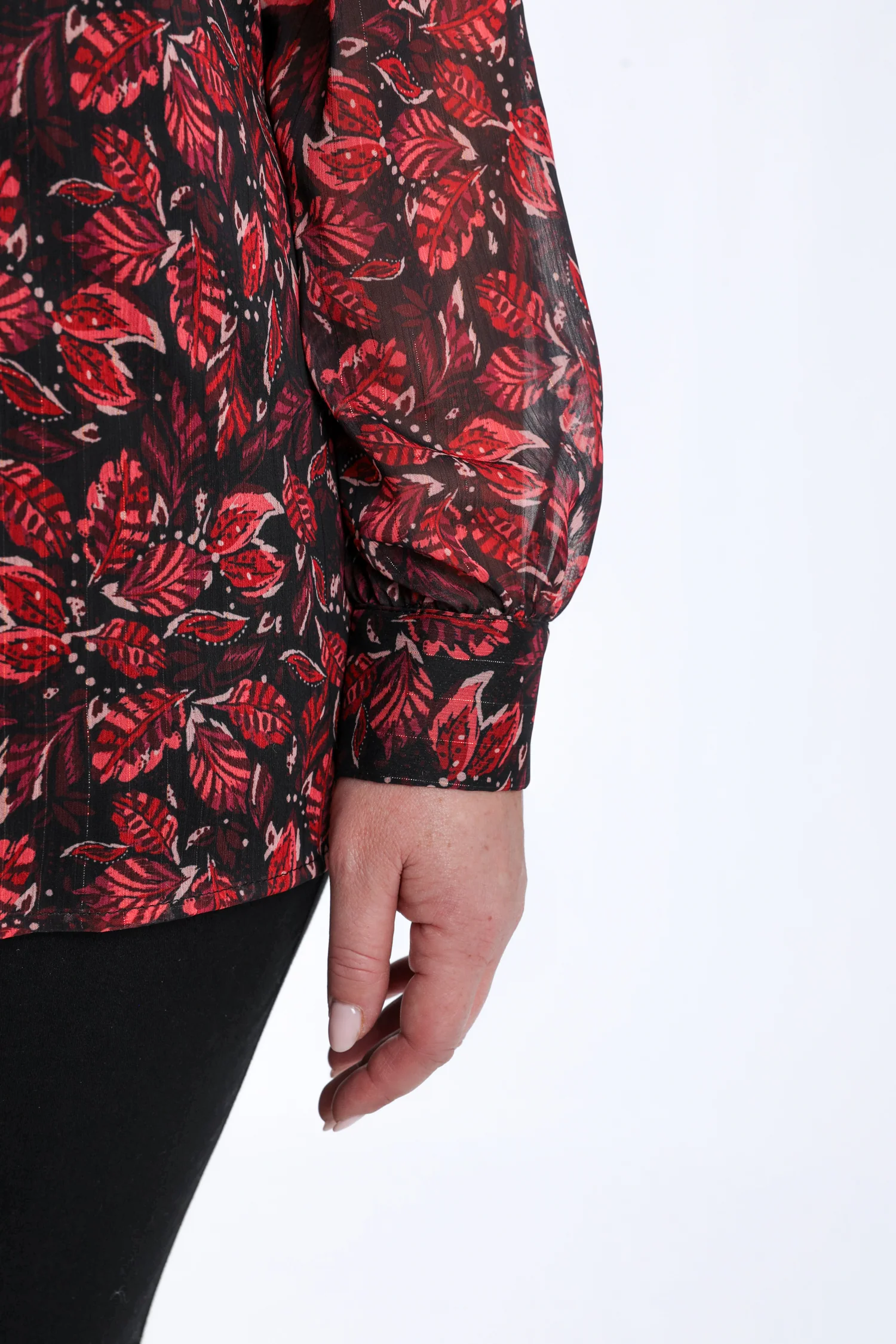 Blouse met bladerenprint en lurex lavallière - Image 7