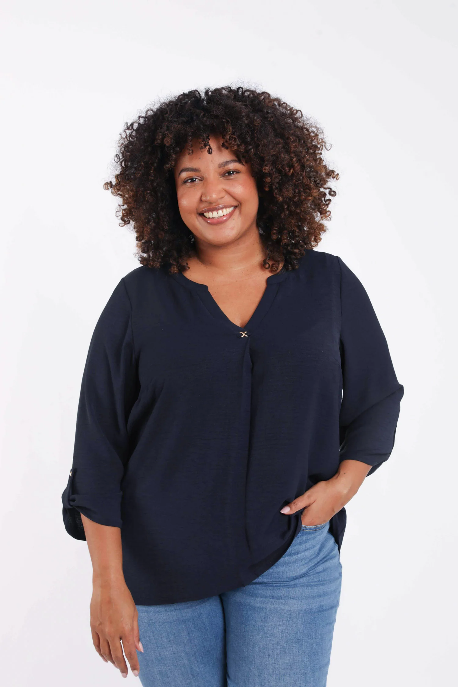 Effen blouse met sierdetails