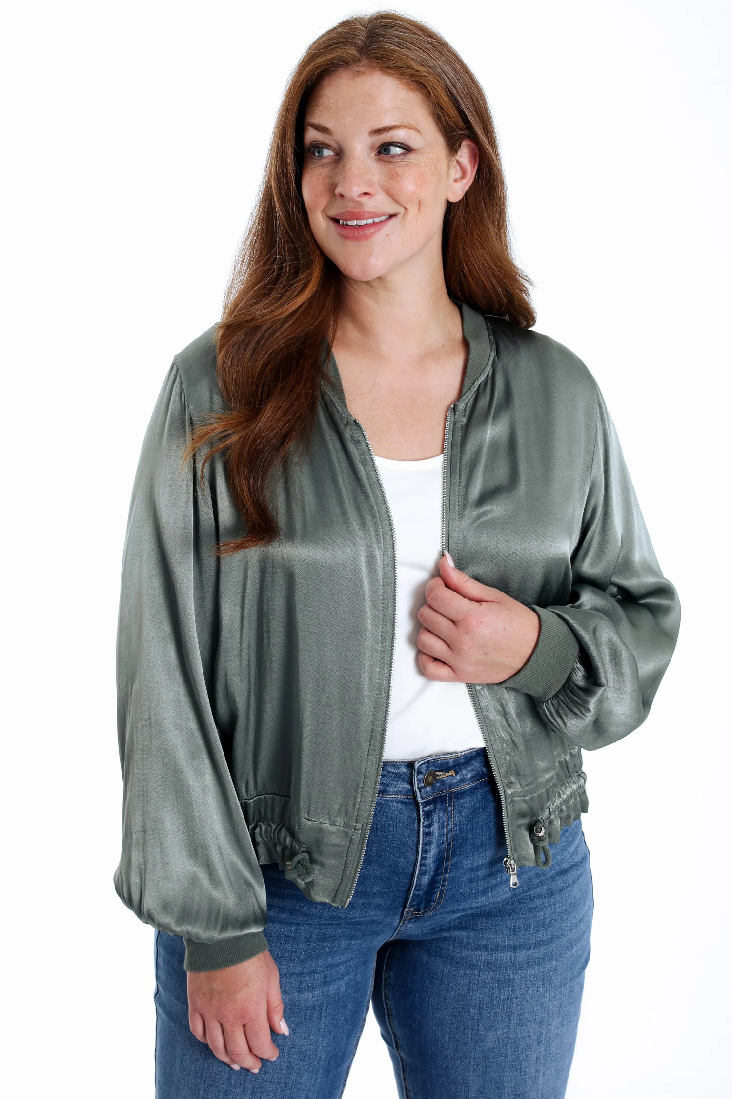 Bomber unicolor in viscose met satijnen effect