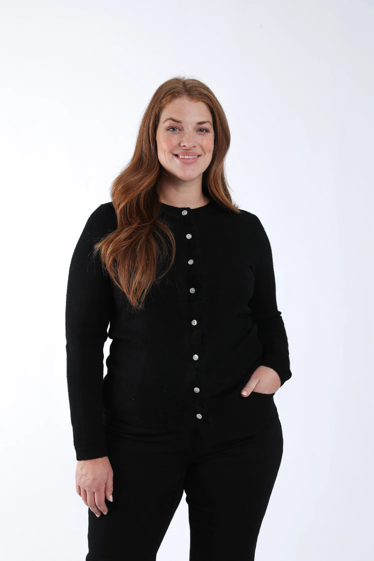 Effen cardigan met knopen en ruches