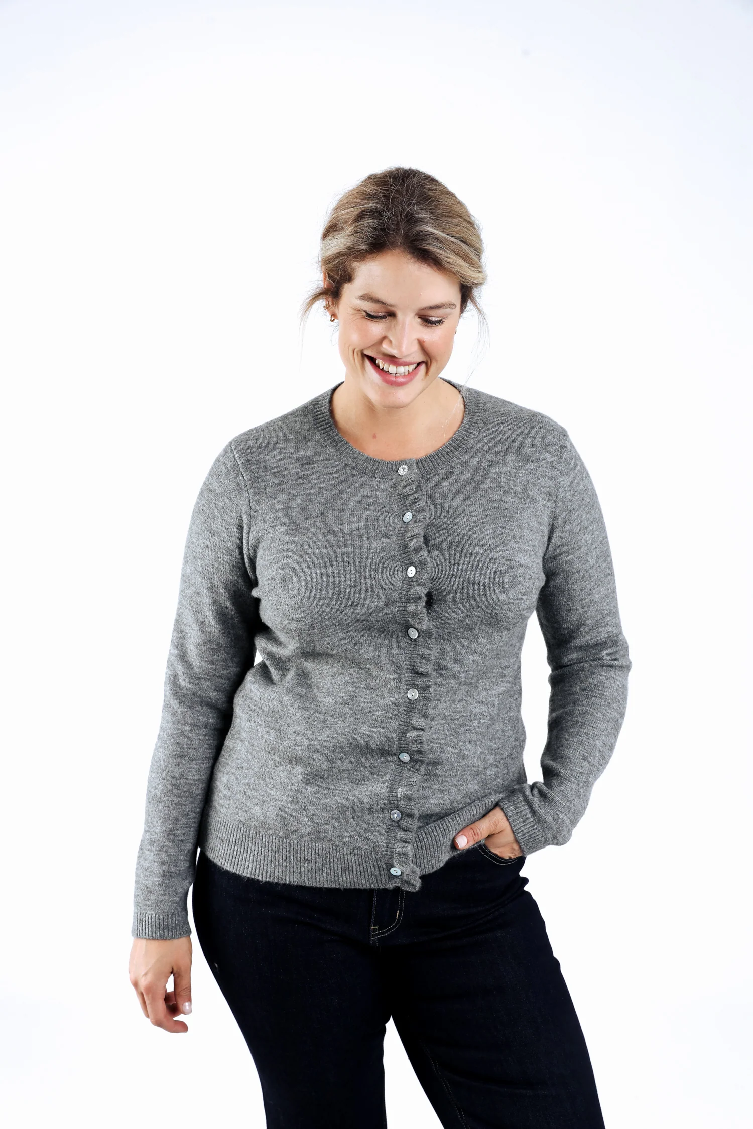 Effen cardigan met knopen en ruches - Image 10