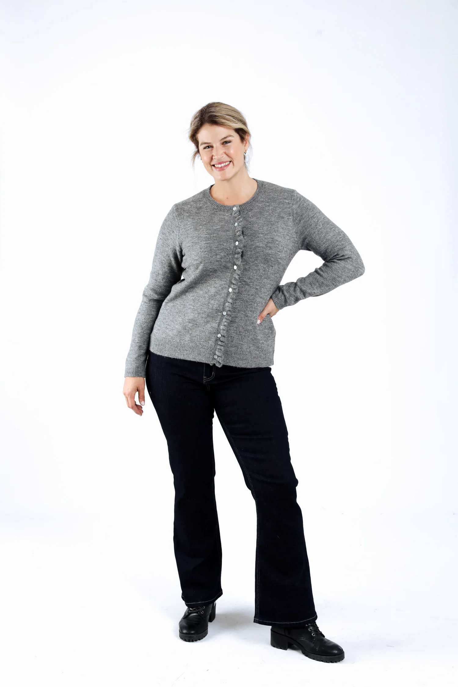 Effen cardigan met knopen en ruches - Image 14