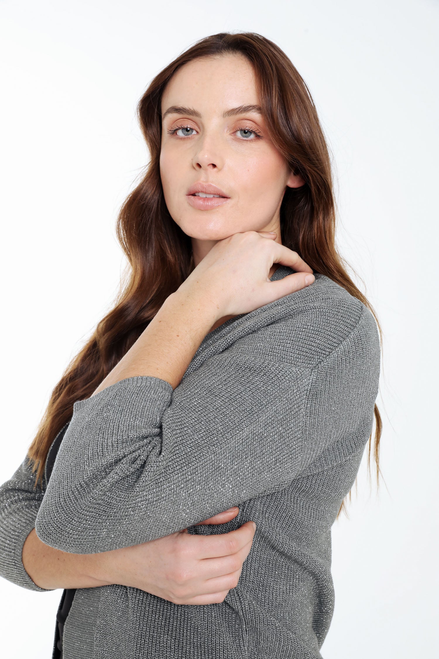 Korte, effen cardigan in viscose met lurex - Image 3