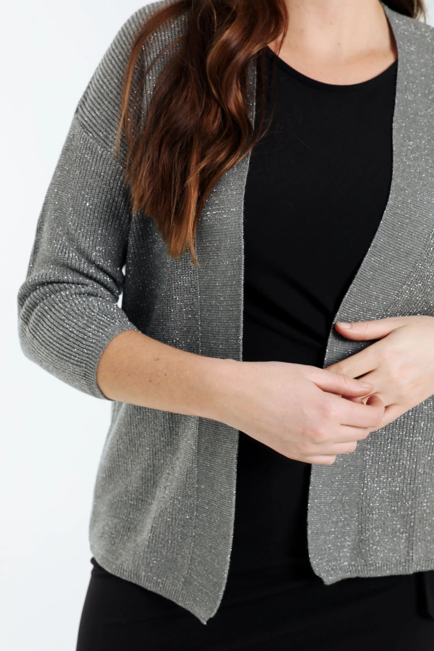 Korte, effen cardigan in viscose met lurex - Image 4