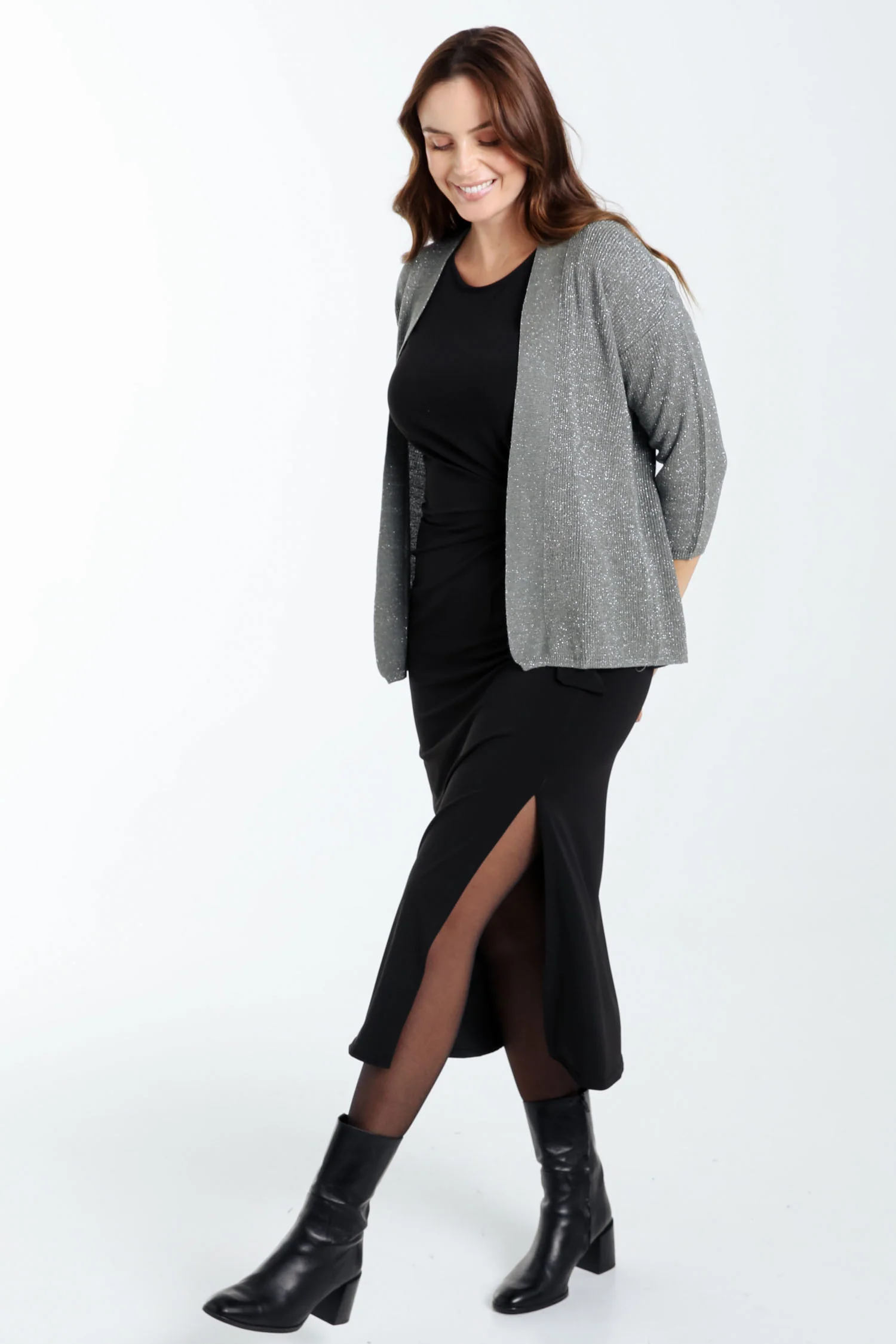 Korte, effen cardigan in viscose met lurex - Image 8