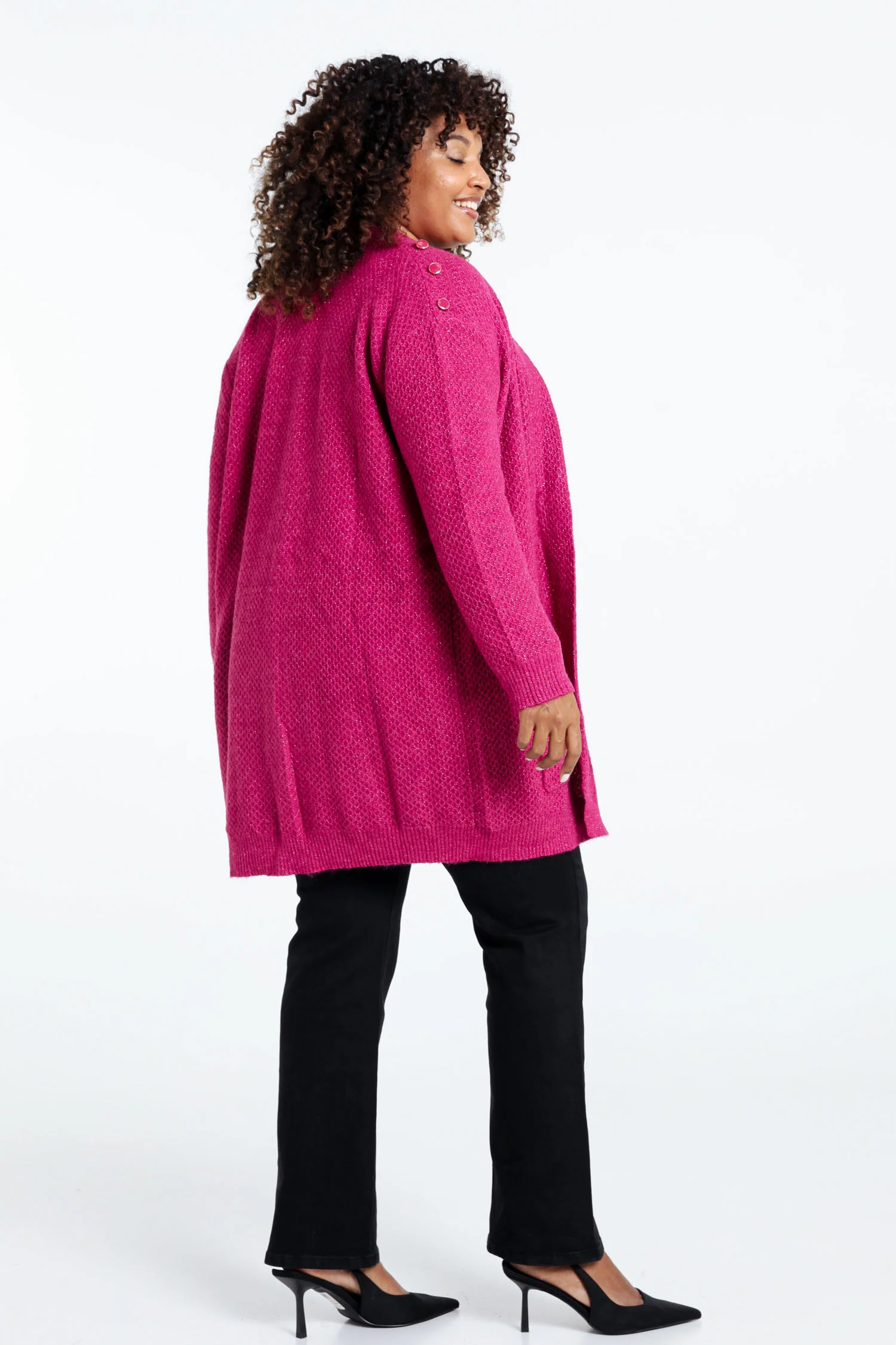 Lange, effen cardigan met sjaalkraag en decoratieve knopen - Image 13