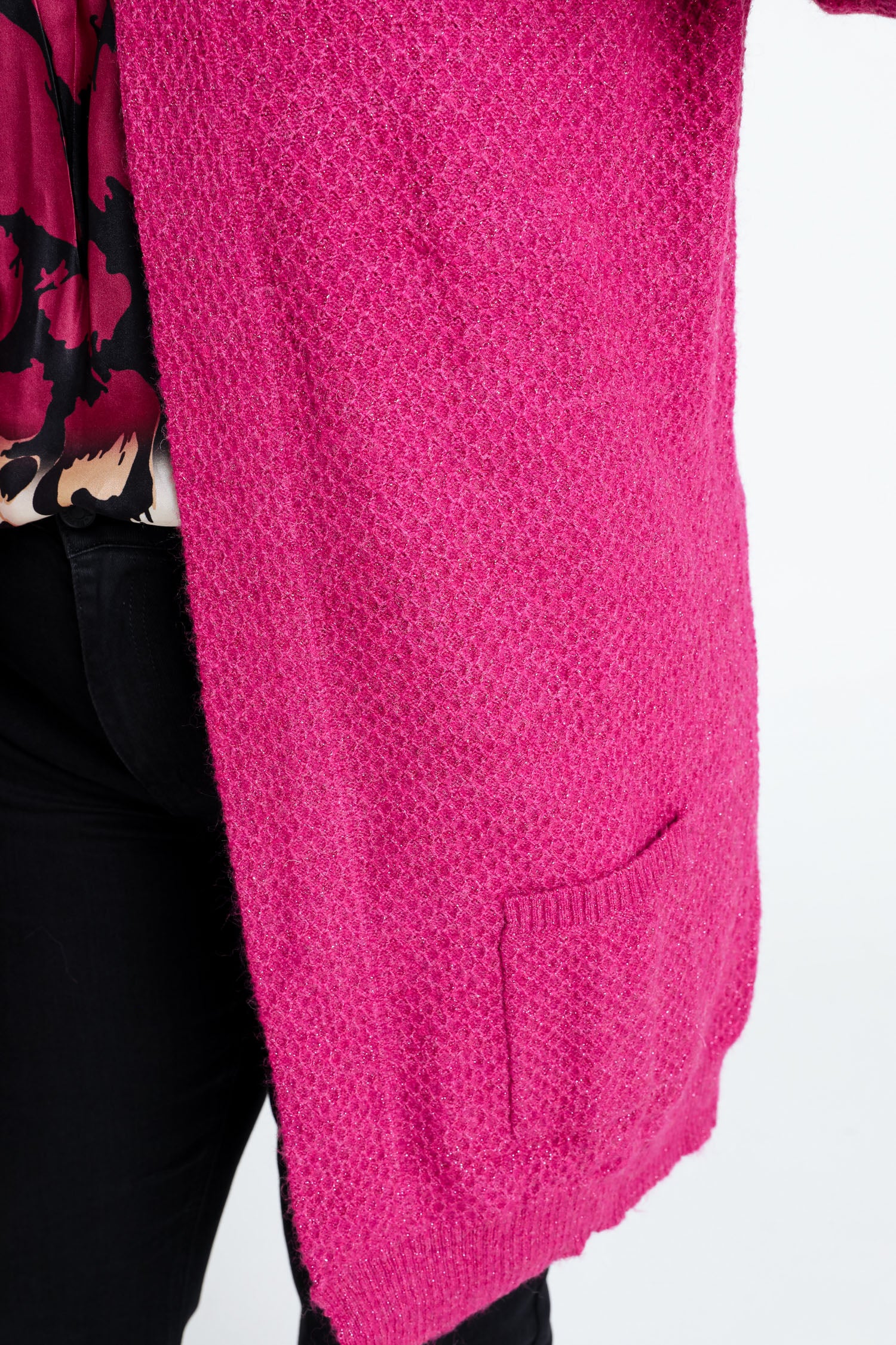 Lange, effen cardigan met sjaalkraag en decoratieve knopen - Image 17