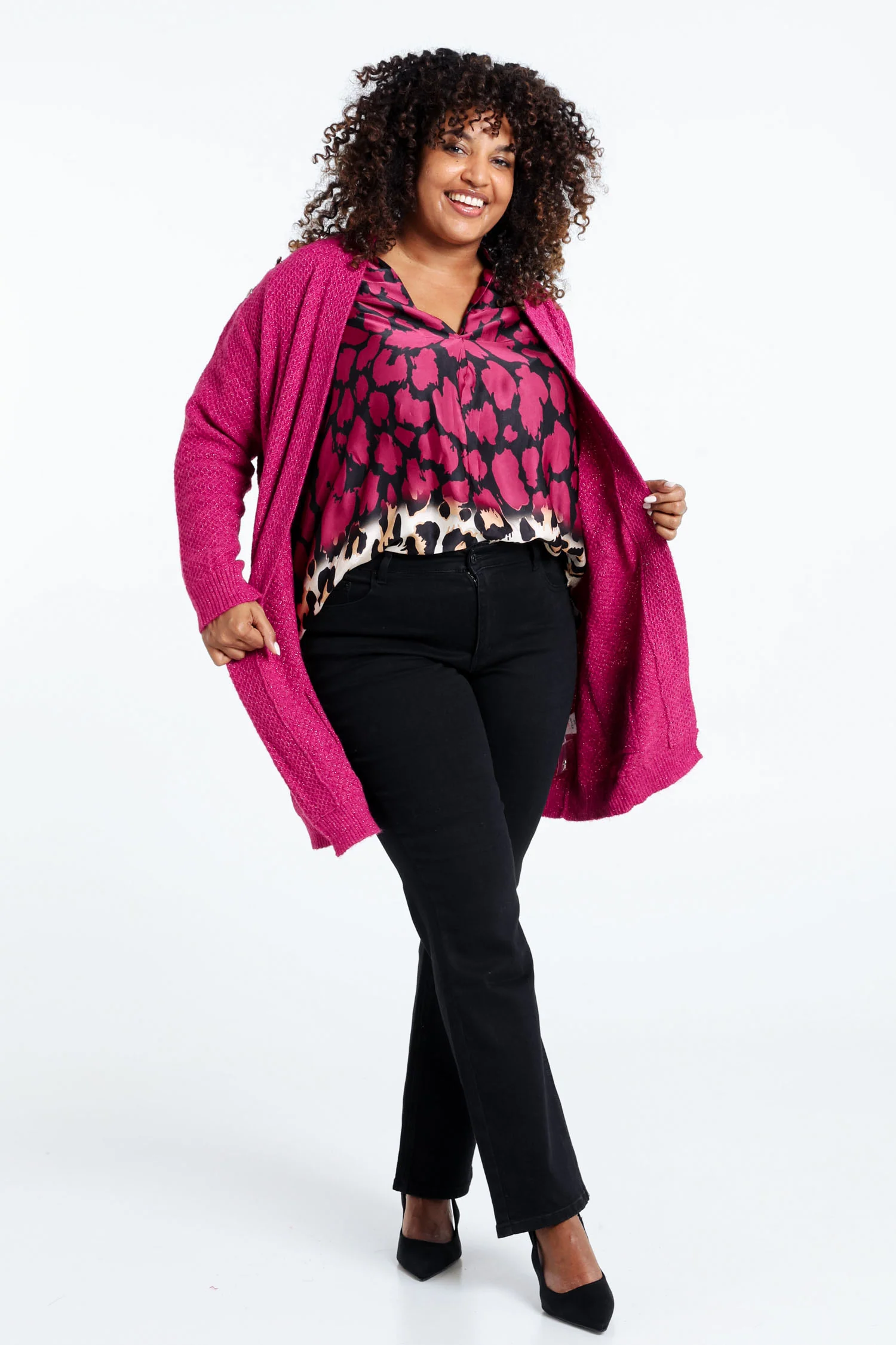 Lange, effen cardigan met sjaalkraag en decoratieve knopen - Image 18
