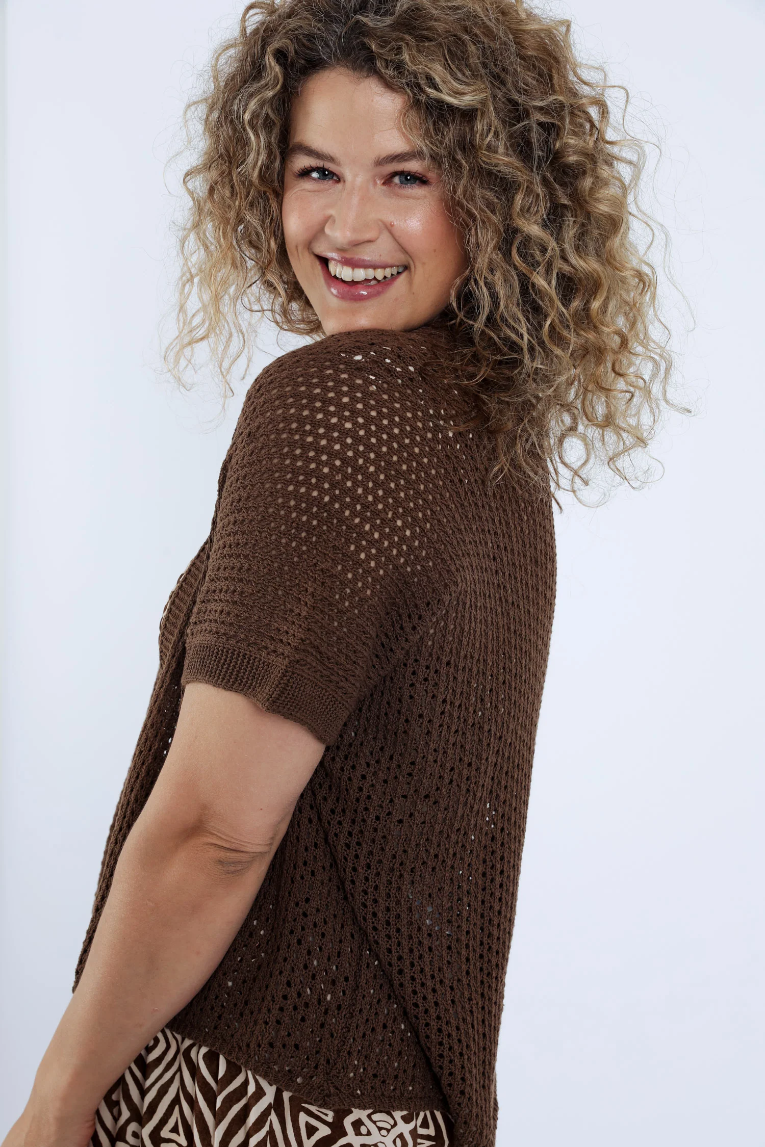 Effen opengewerkt cardigan - Image 4
