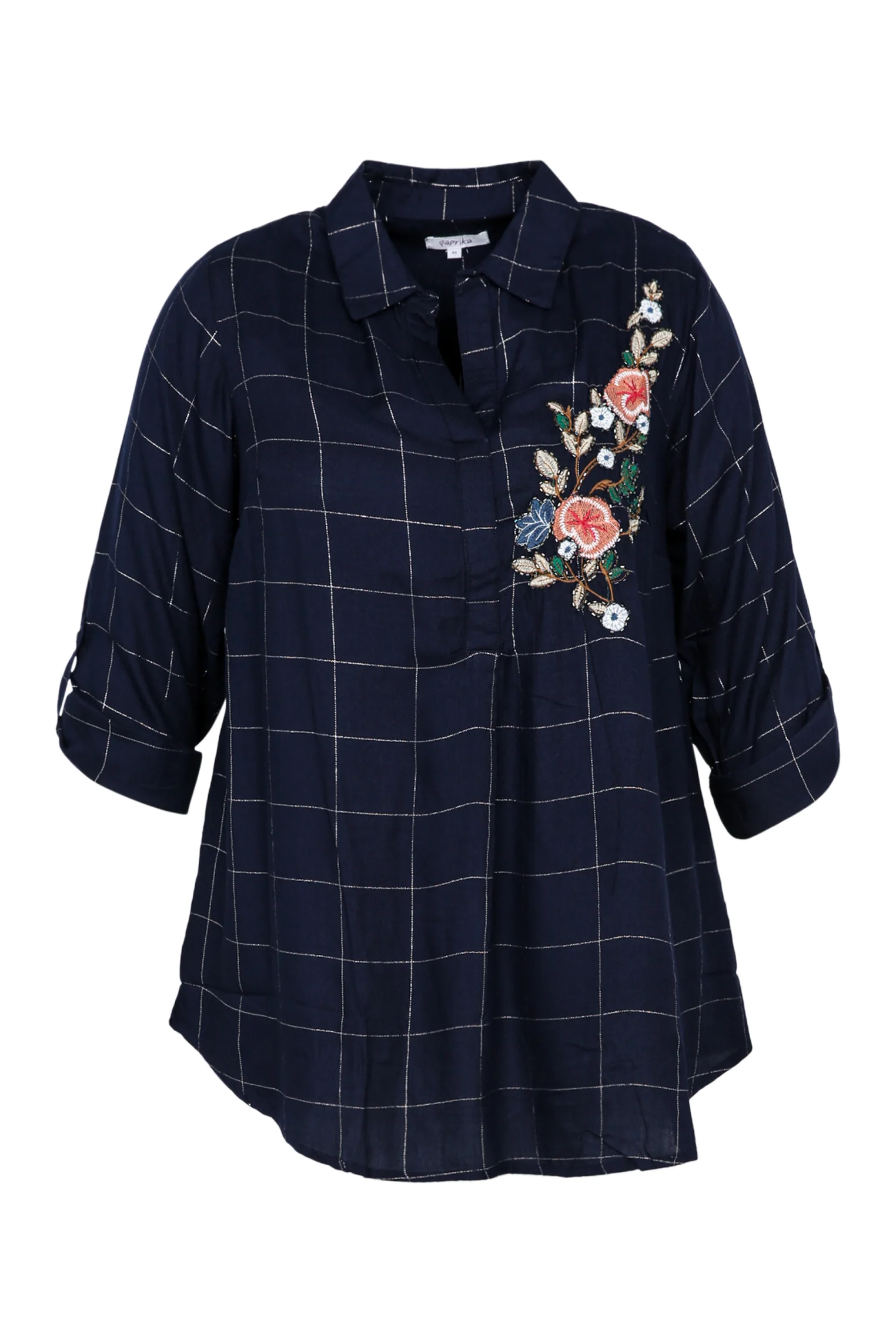 Lange, geruite blouse in viscose met borduurwerk - Image 10