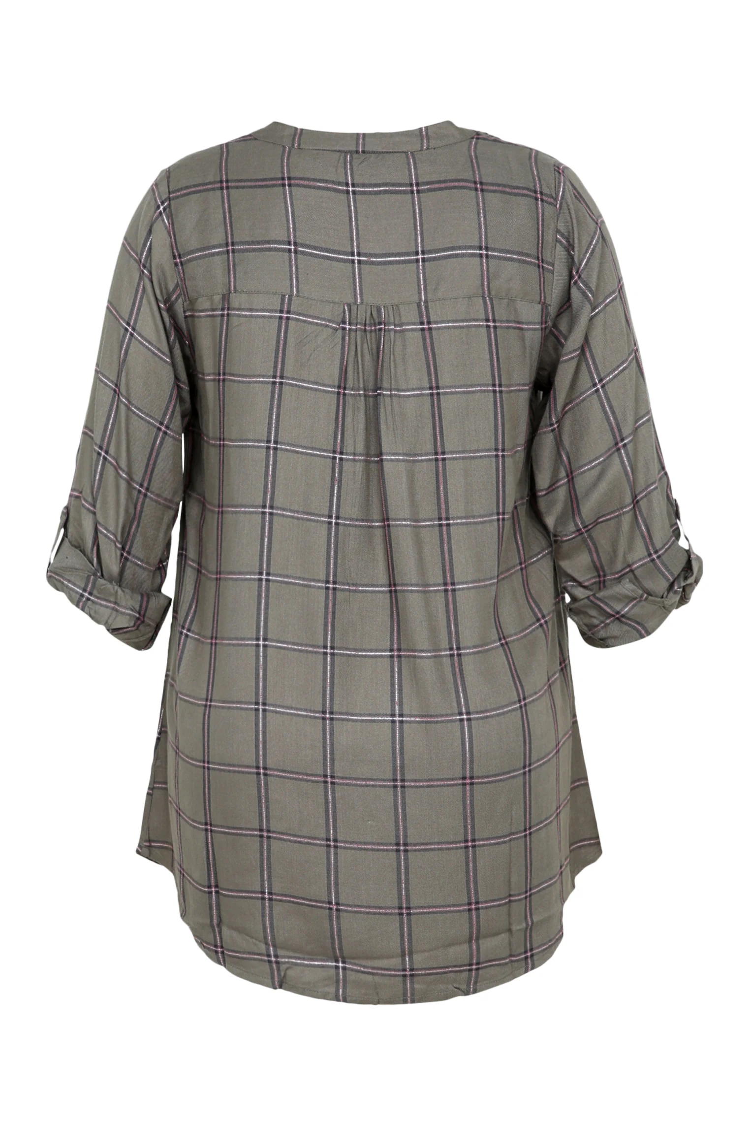 Lange, geruite tuniek in viscose met lurex, rits en zakken - Image 11