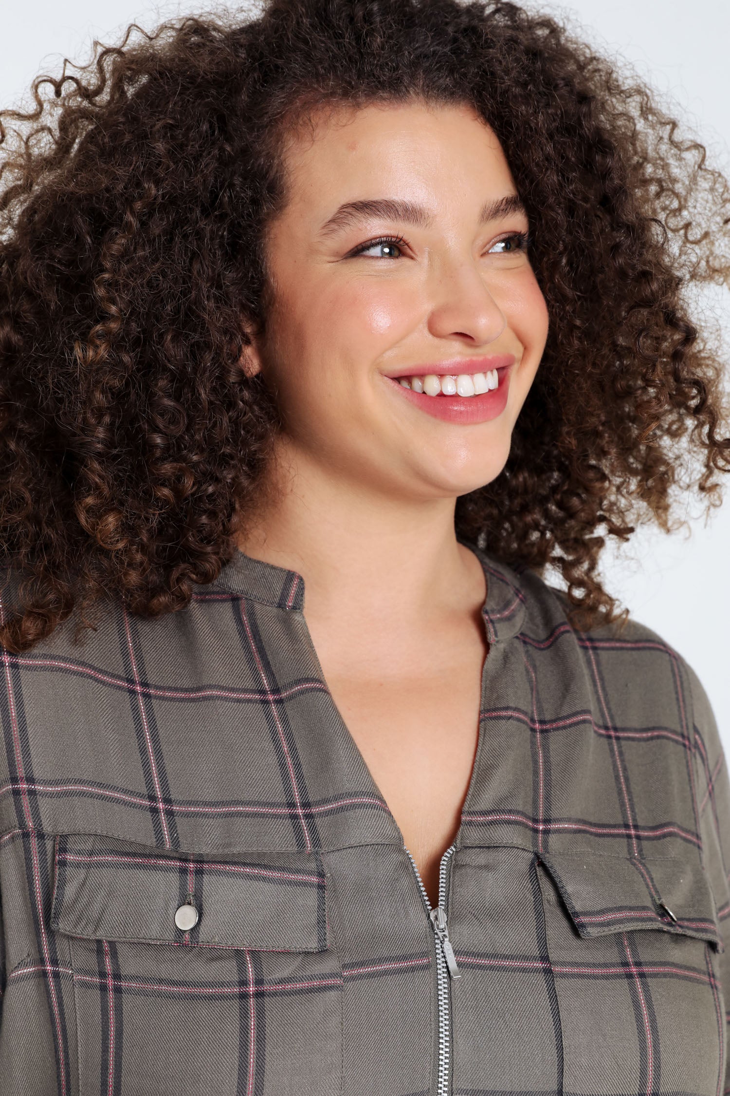Lange, geruite tuniek in viscose met lurex, rits en zakken - Image 3