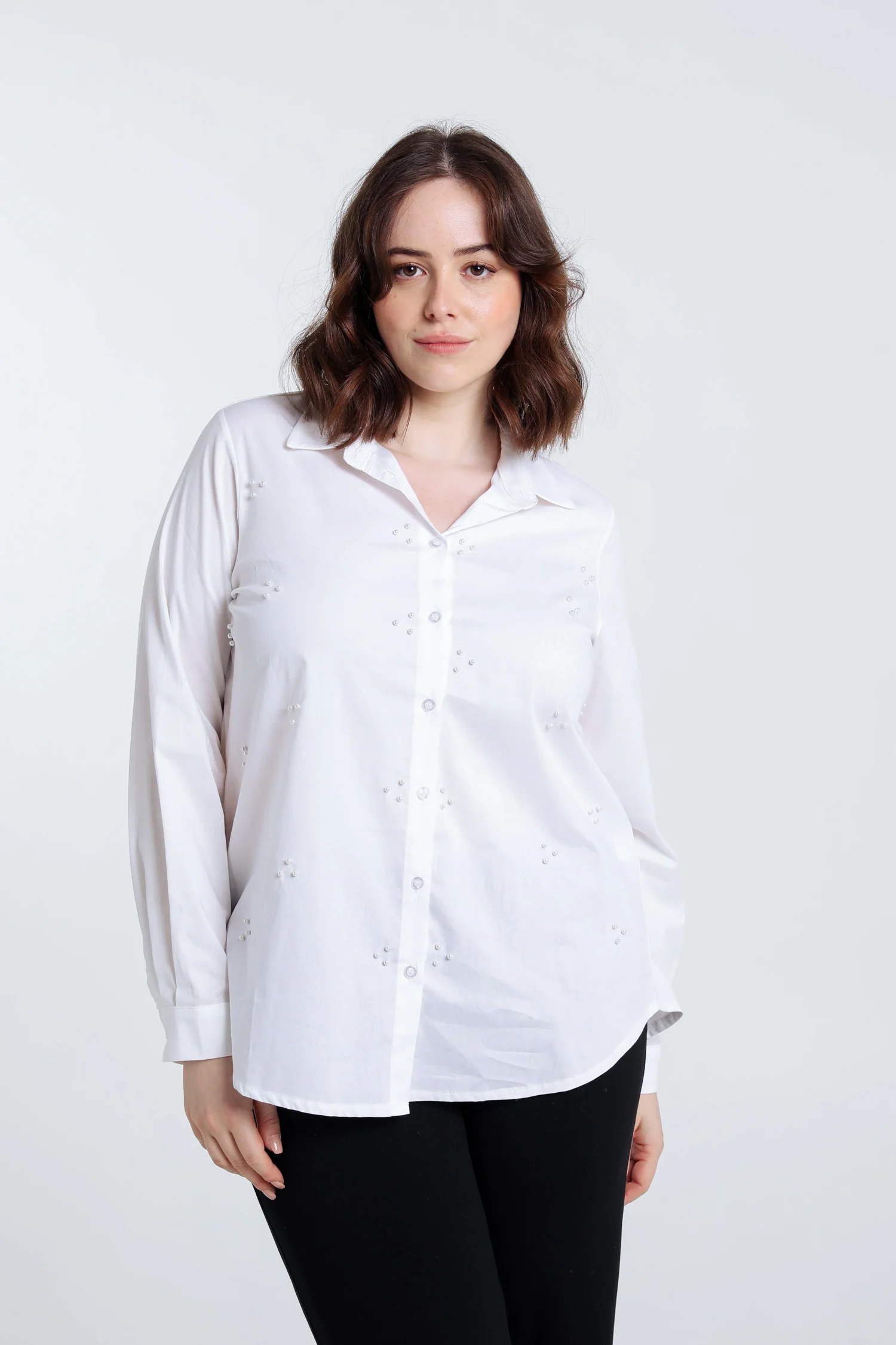 Effen hemd in poplin met parels - Image 2