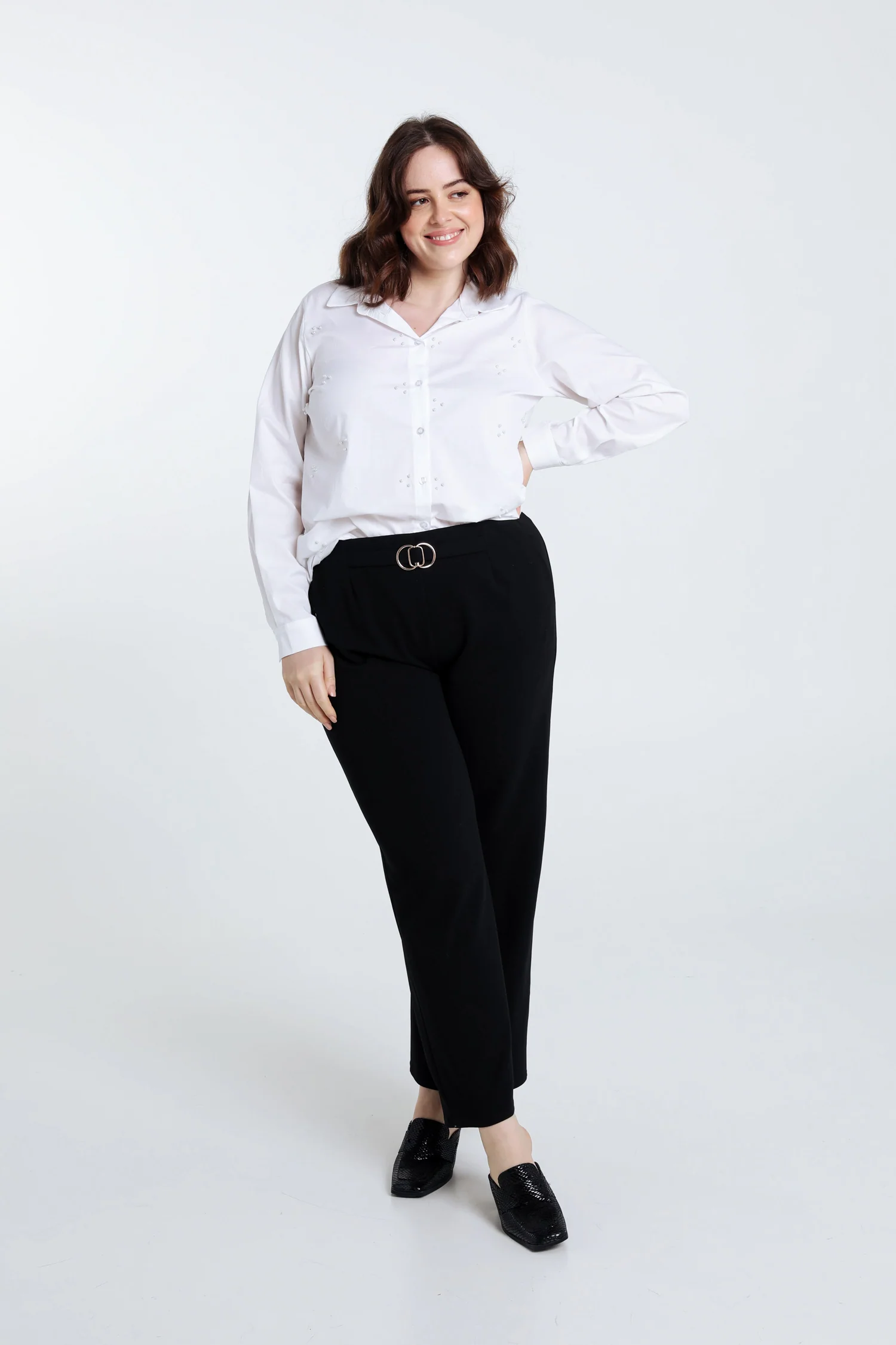 Effen hemd in poplin met parels - Image 4