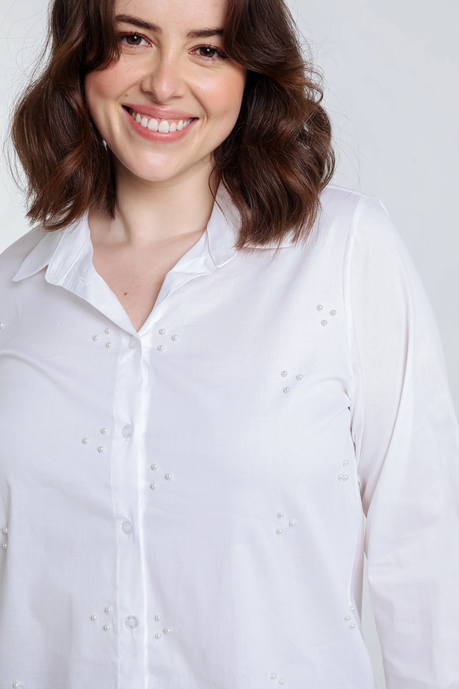 Effen hemd in poplin met parels - Image 8