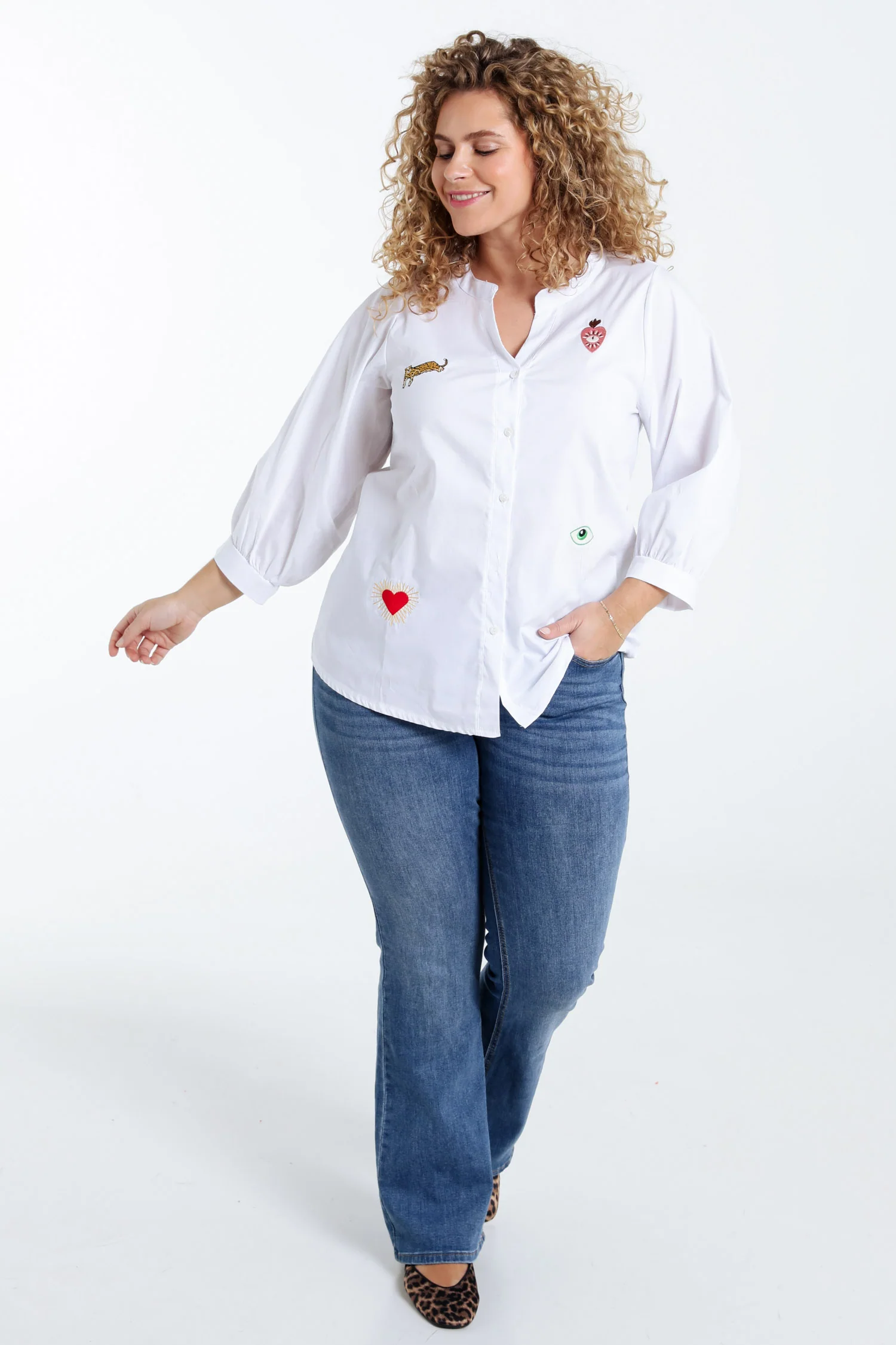 Effen katoenen shirt met emblemen - Image 8