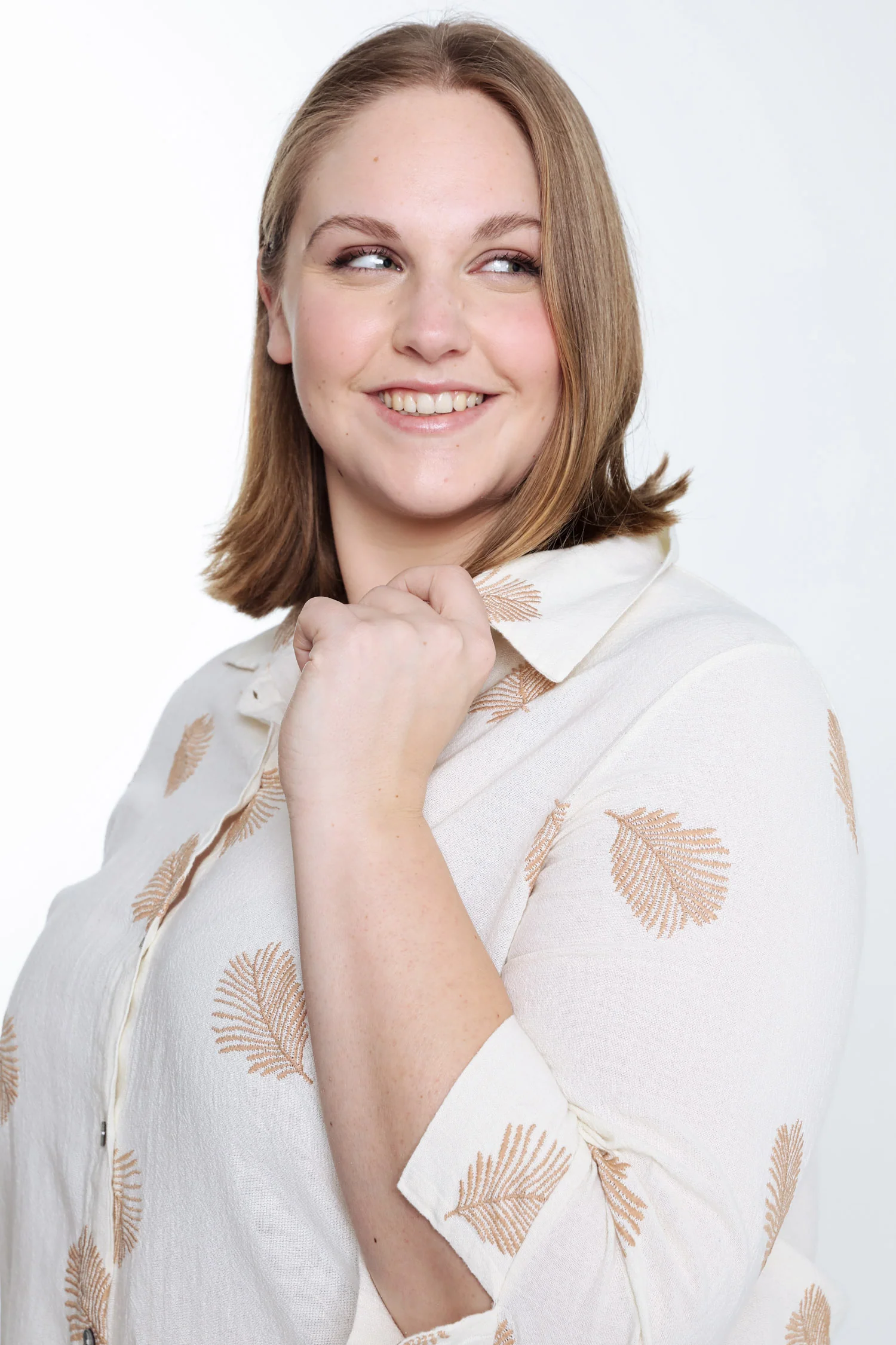 Effen katoenen overhemd met geborduurde bladeren - Image 26
