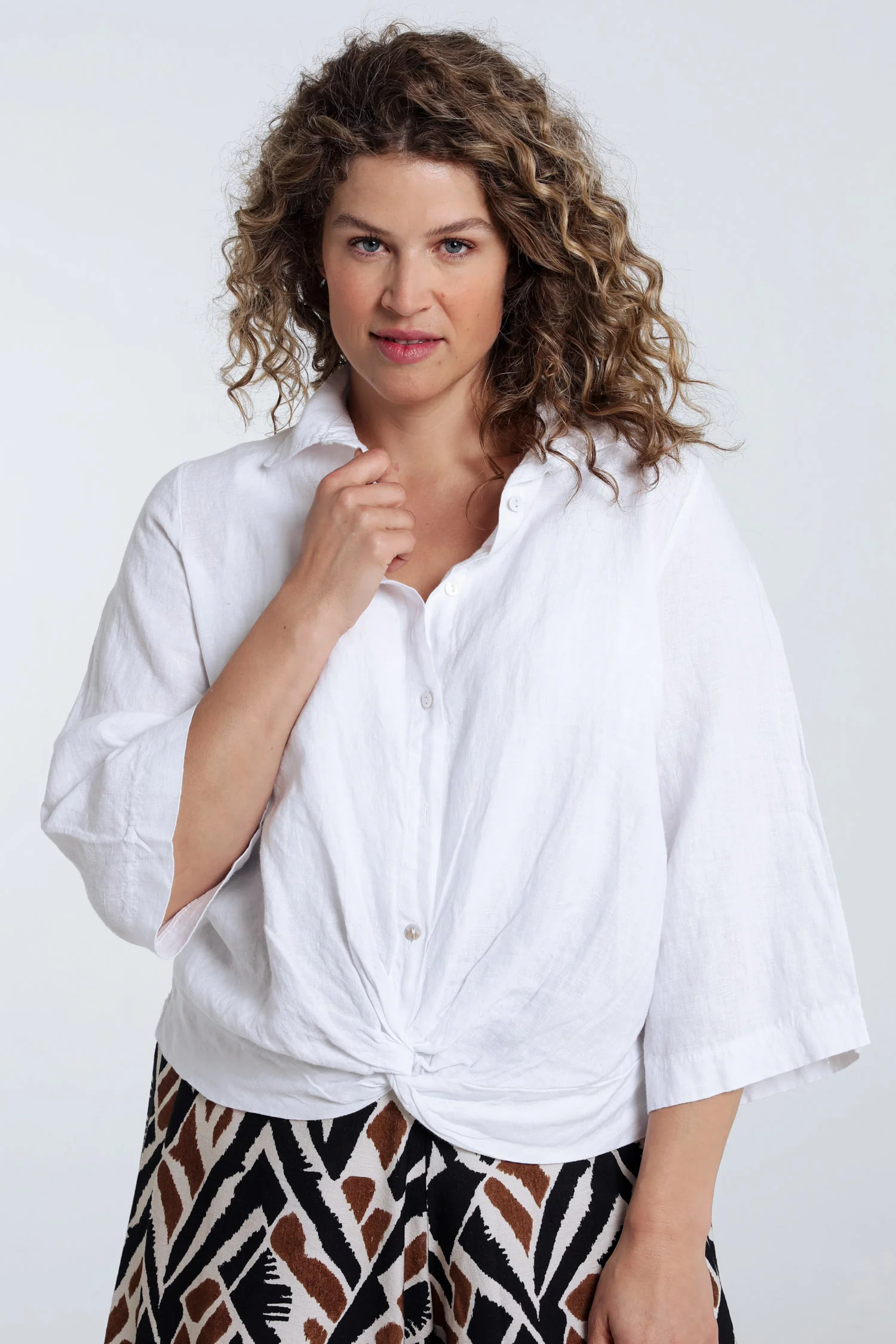 Effen linnen blouse met strik