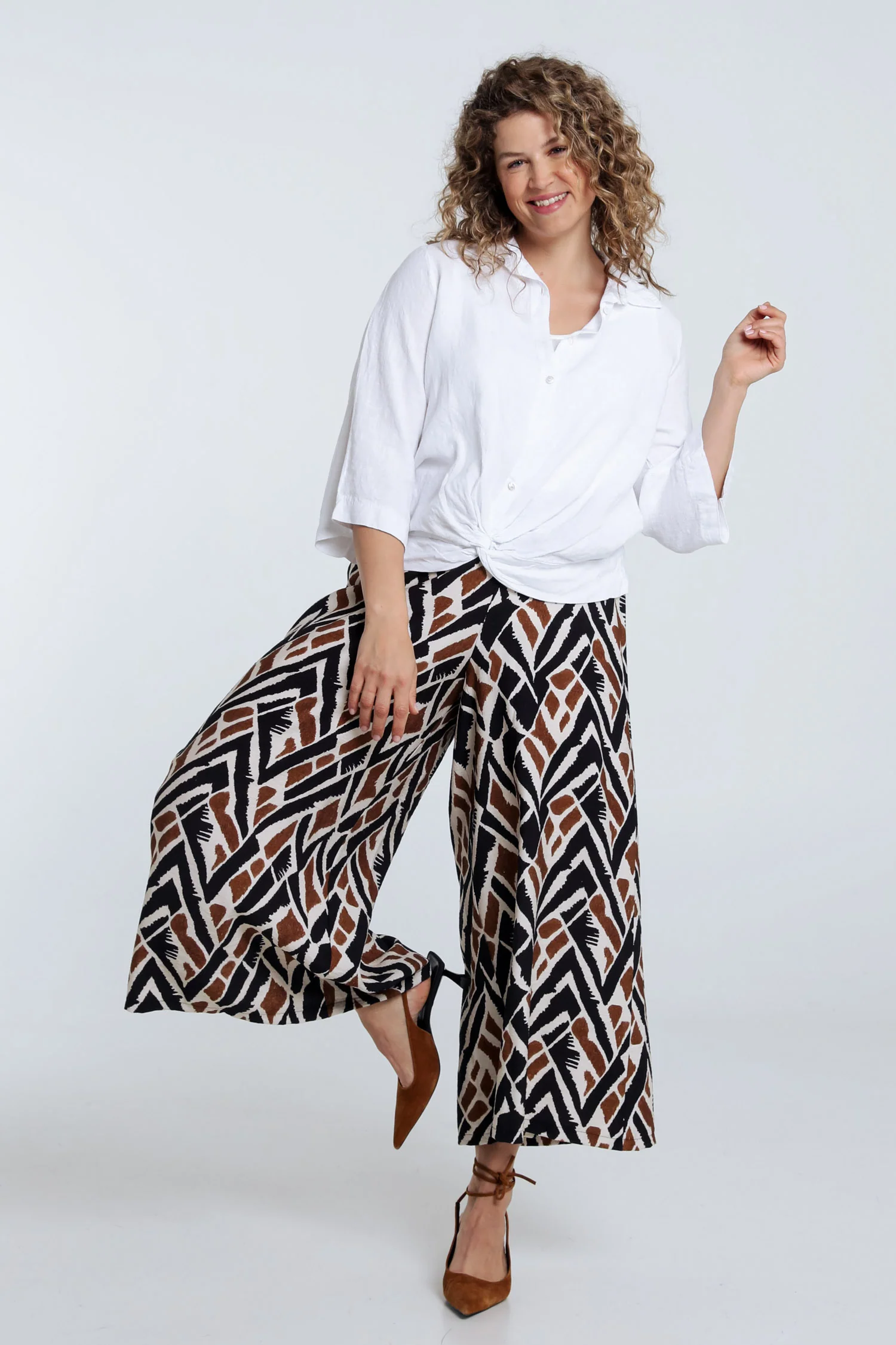 Effen linnen blouse met strik - Image 8