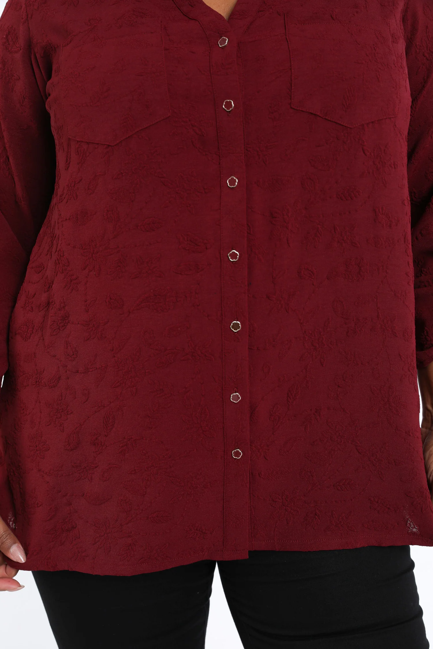 Effen viscose overhemd met reliëfdetail - Image 4