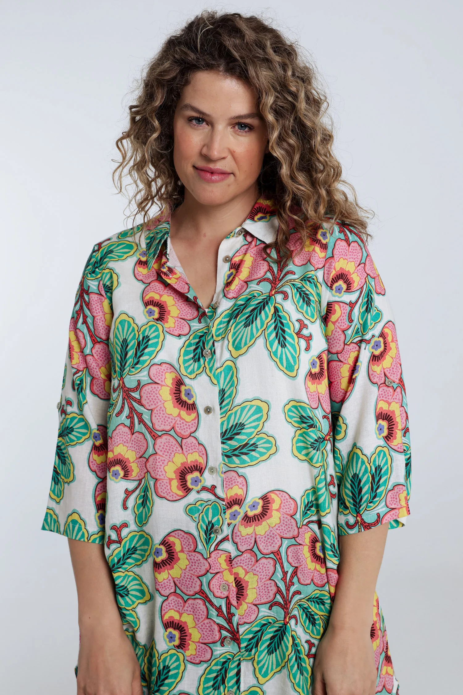 Lange blouse van linnen en viscose met bloemenprint - Image 3