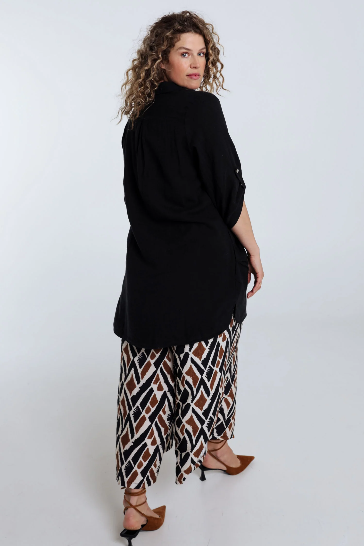 Effen lange linnen en viscose blouse - Image 24