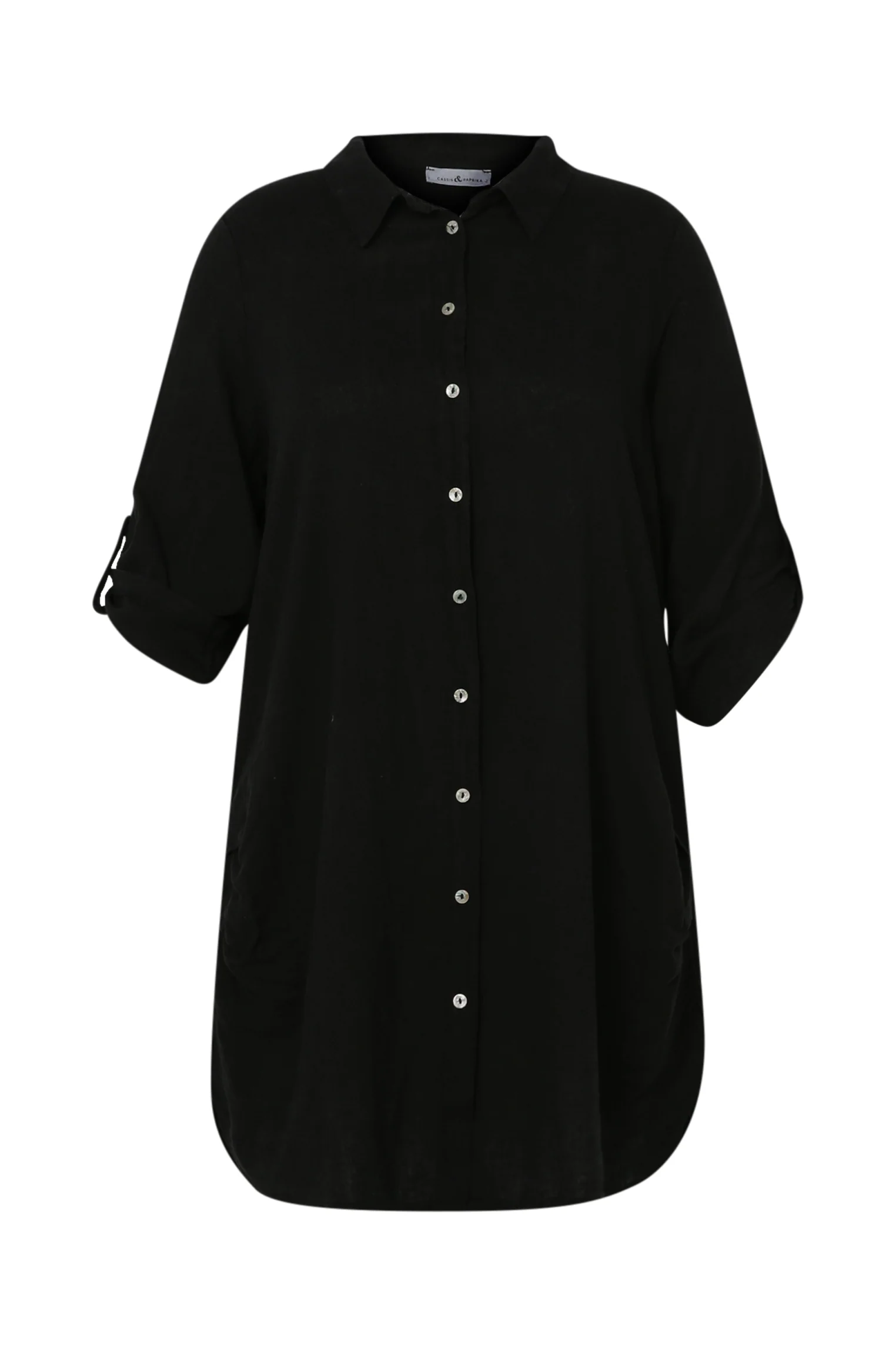 Effen lange linnen en viscose blouse - Image 32