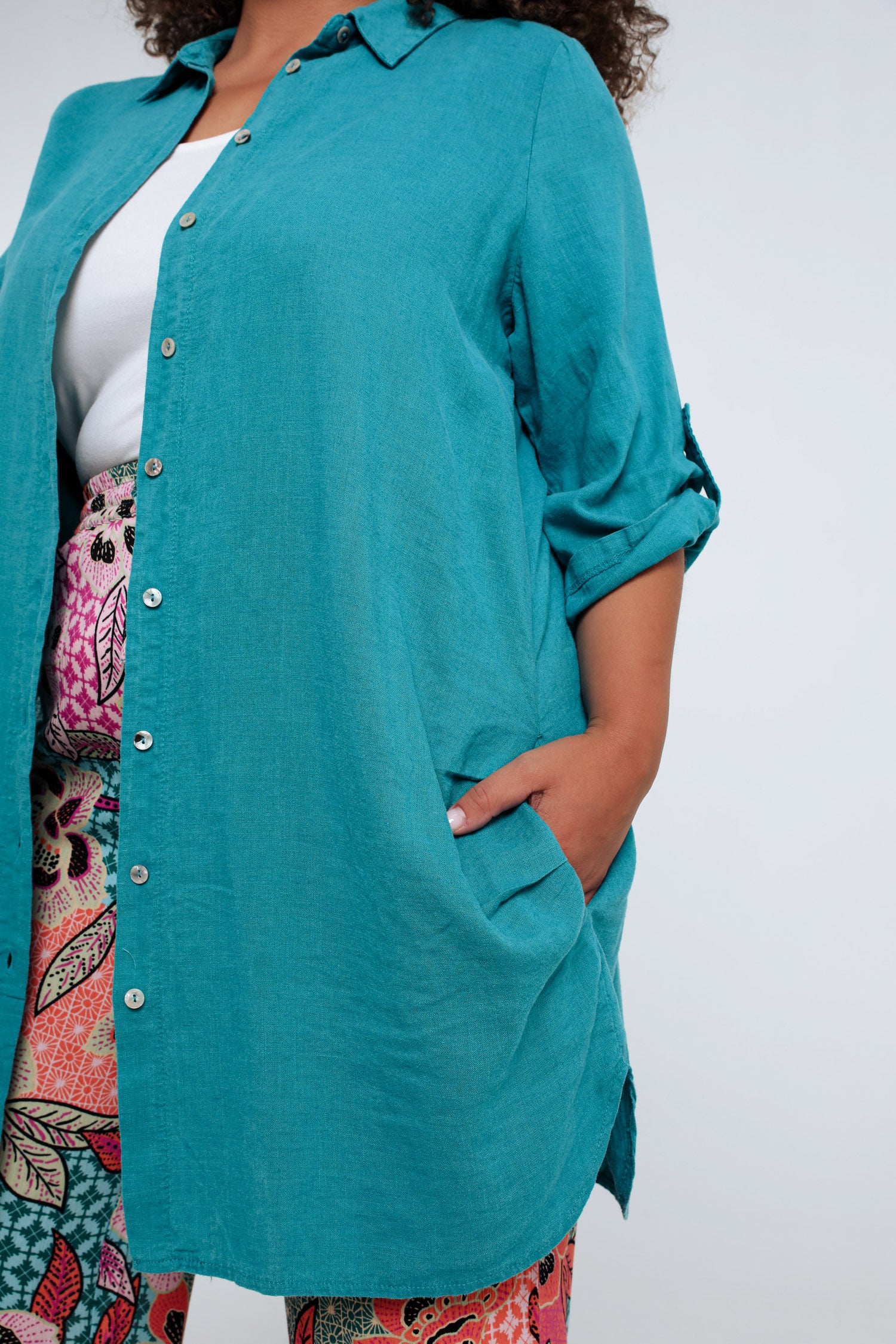 Effen lange linnen en viscose blouse - Image 5
