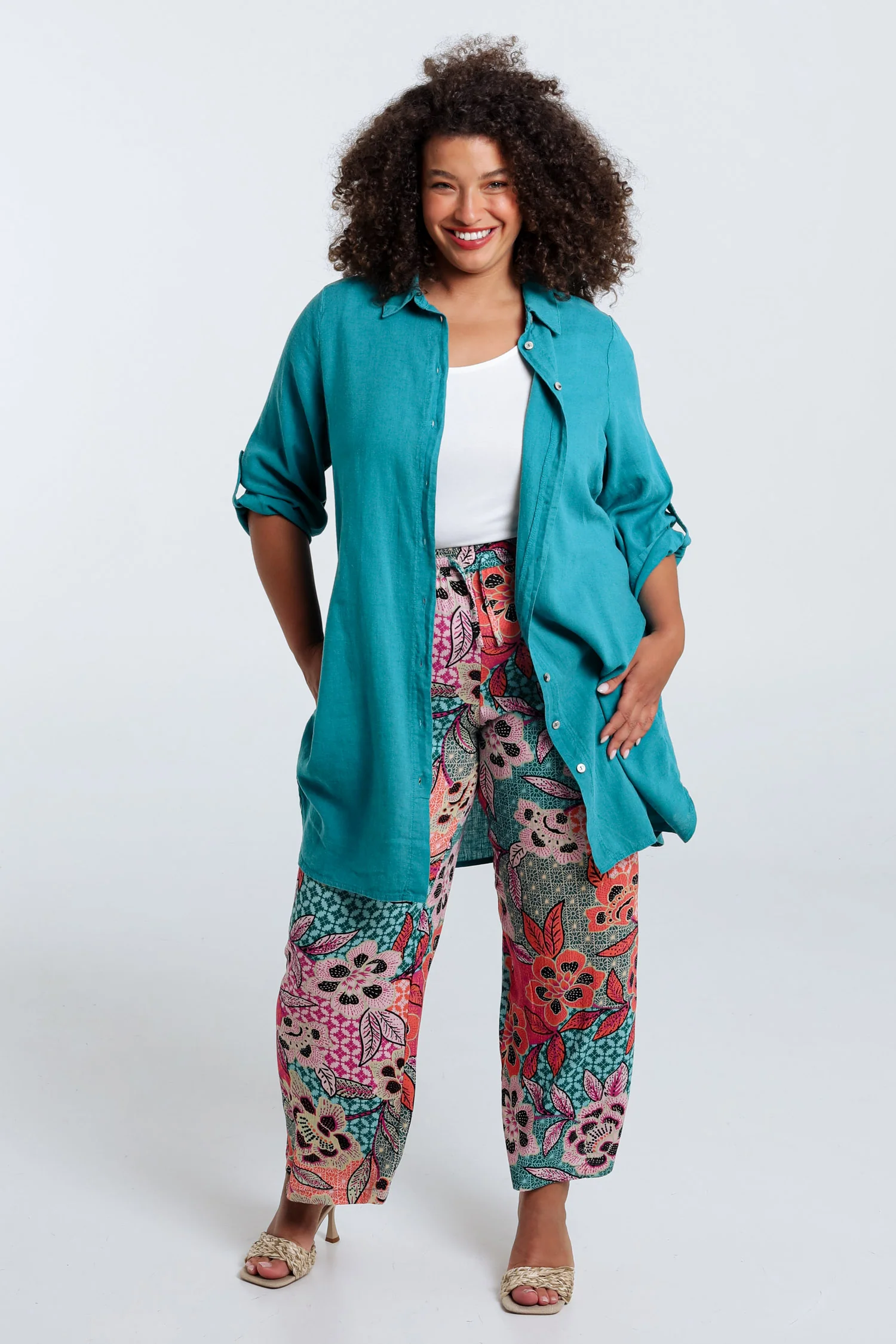 Effen lange linnen en viscose blouse - Image 7