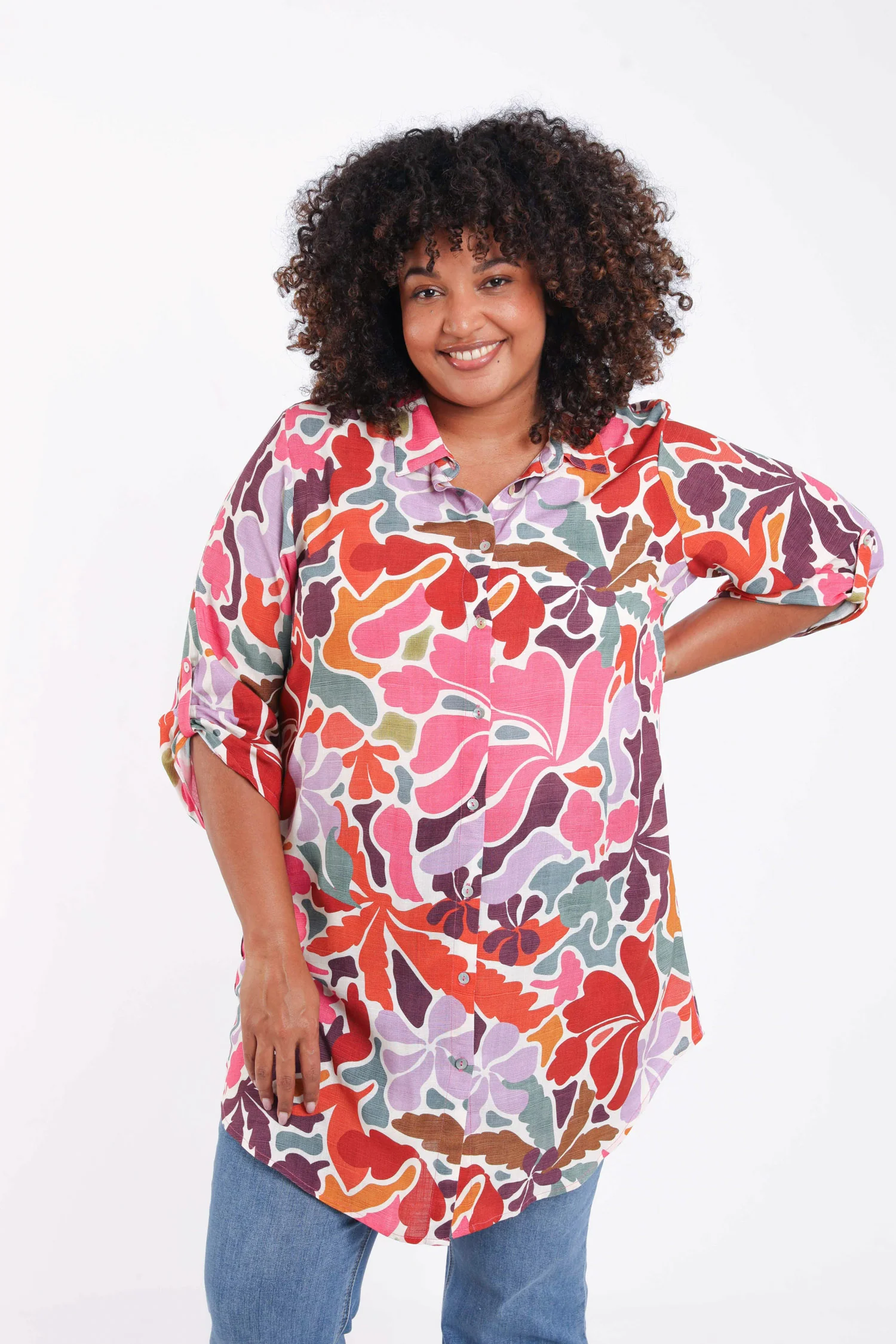 Lange blouse in viscose met bloemenprint