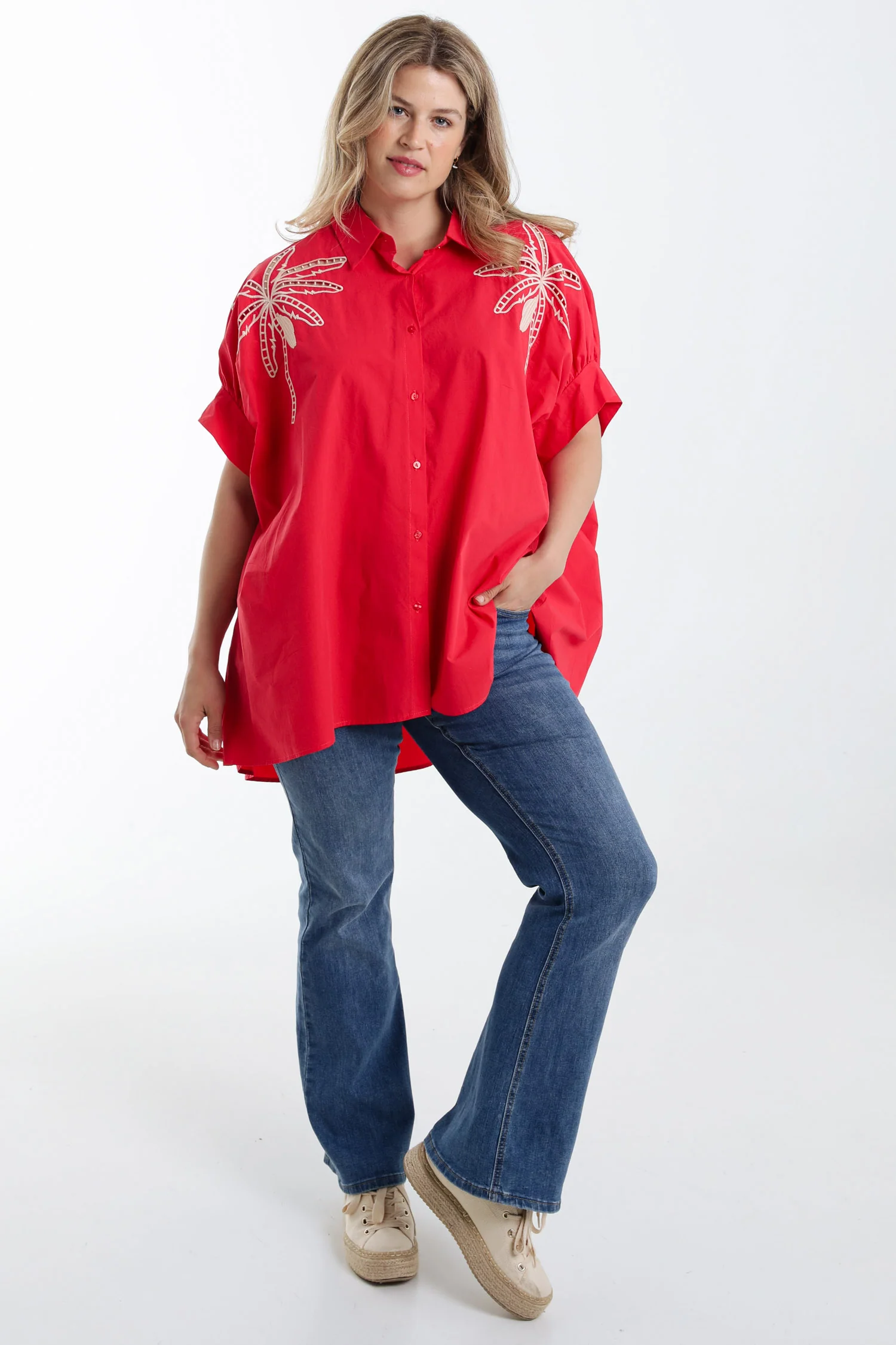 Oversized katoenen blouse met borduursels - Image 7