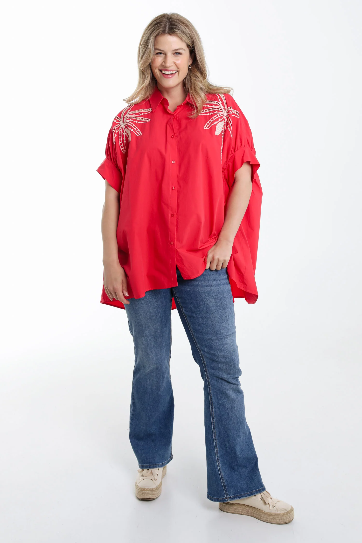 Oversized katoenen blouse met borduursels - Image 9