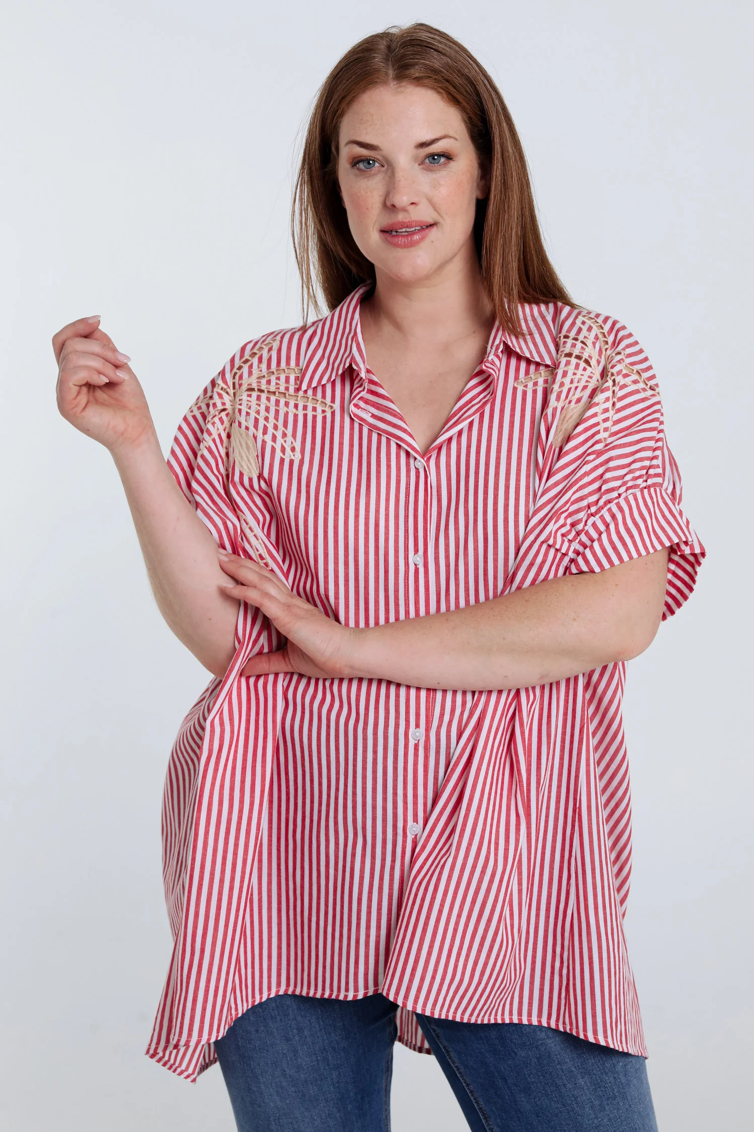 Oversized gestreepte katoenen shirt met borduursels - Image 12