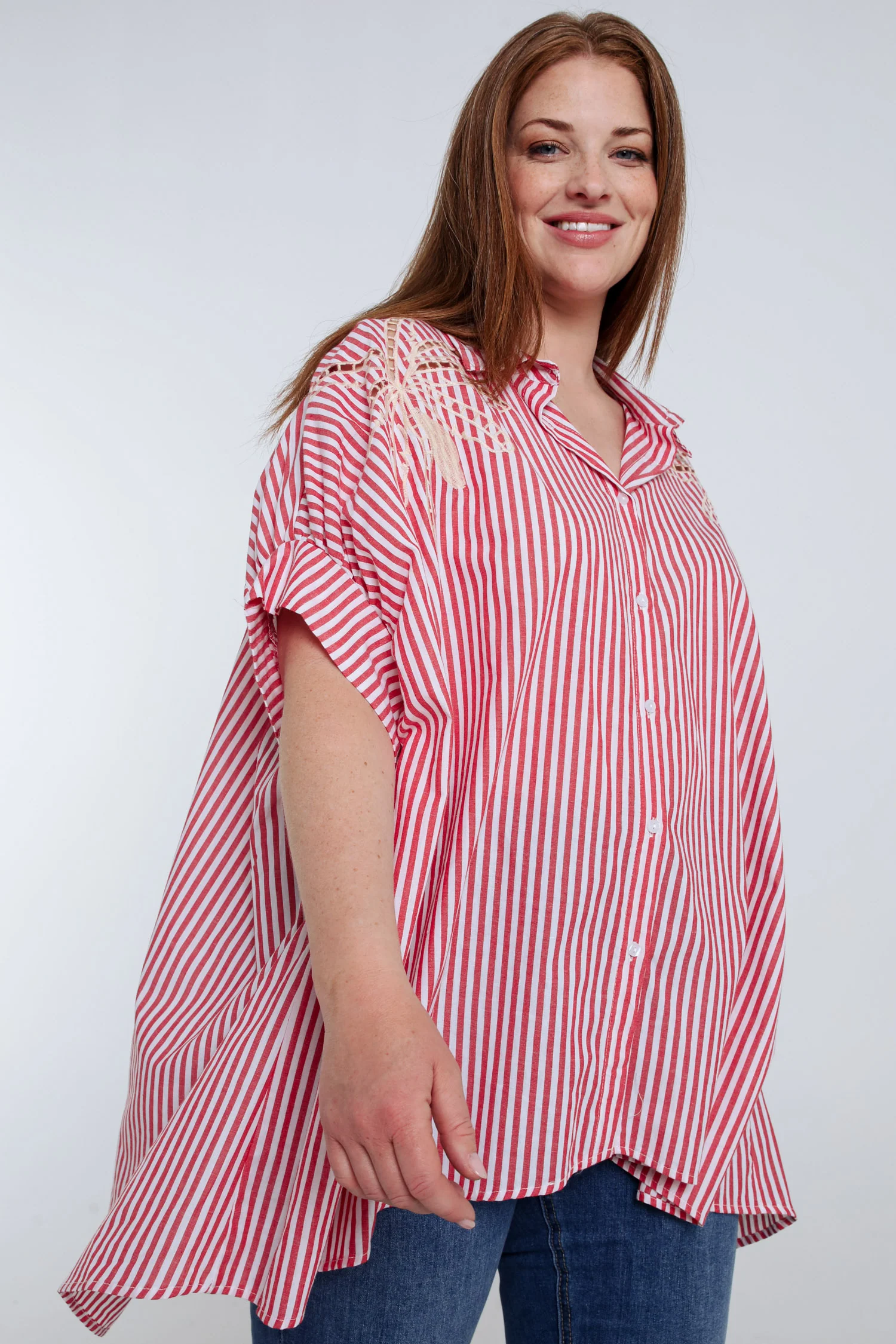 Oversized gestreepte katoenen shirt met borduursels - Image 17
