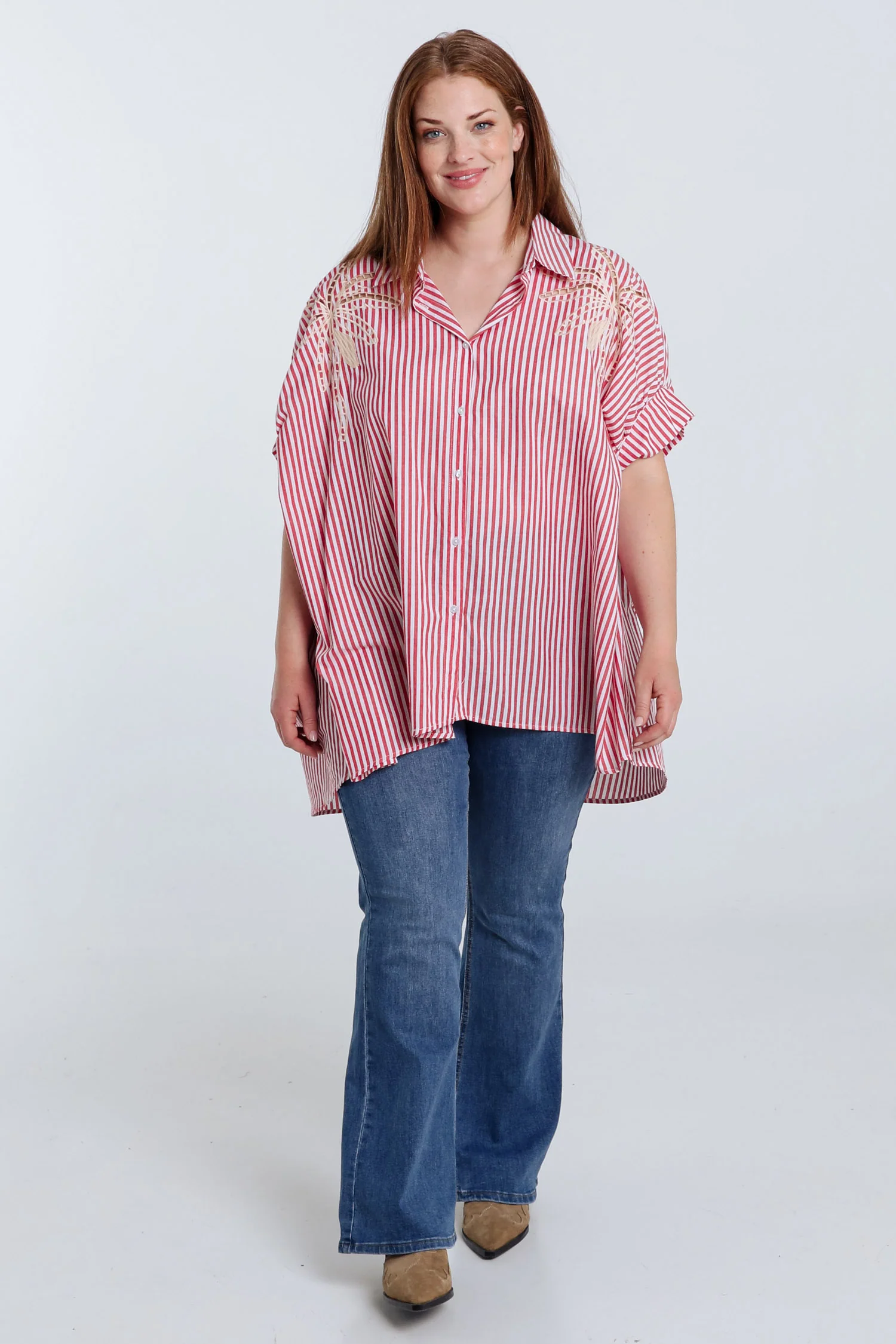 Oversized gestreepte katoenen shirt met borduursels - Image 18